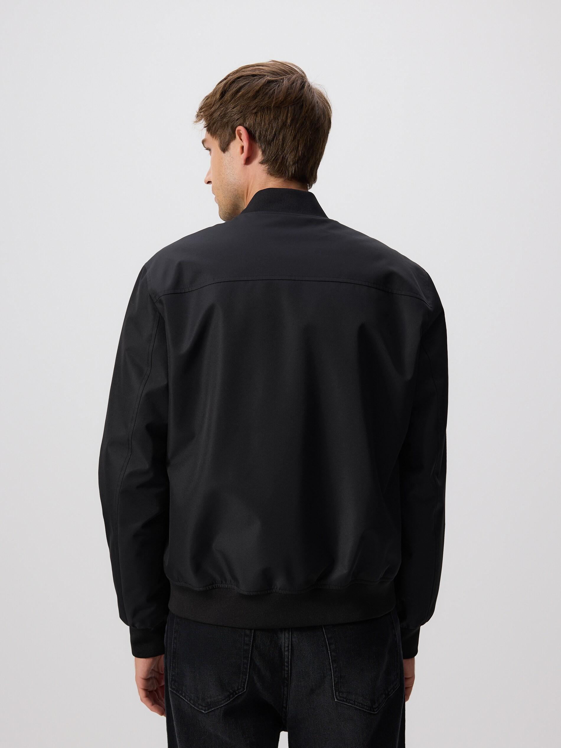 Black Plain Bomber Jacket, Black, medium