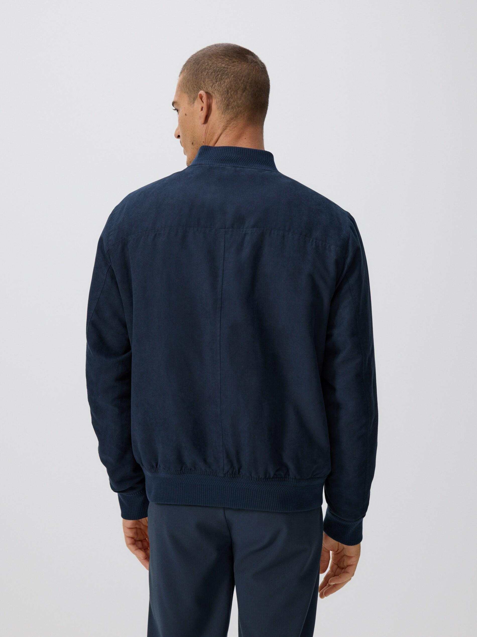 Navy Suede Imitation Bomber Jacket, Navy, large image number 2