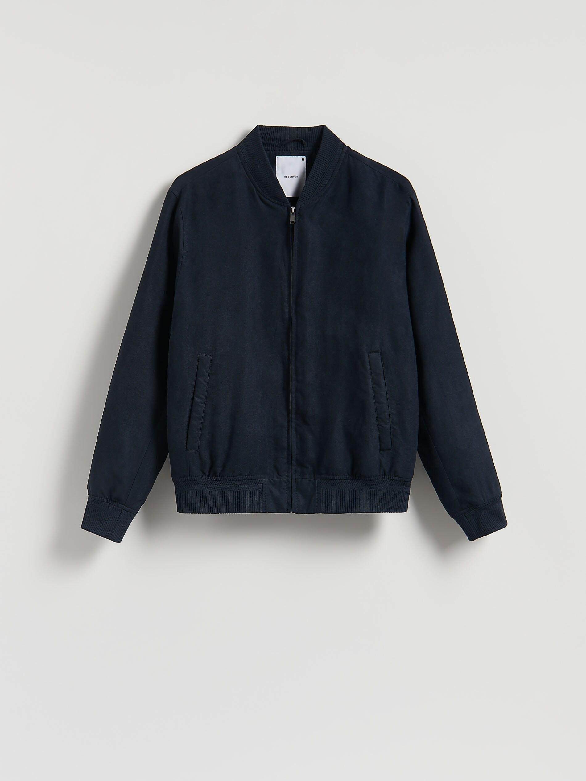 Navy Suede Imitation Bomber Jacket, Navy, large image number 3