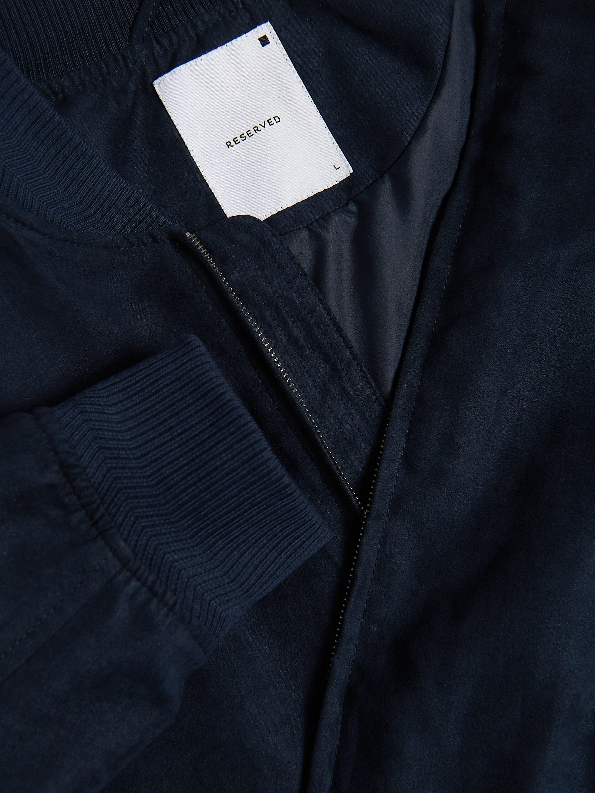 Navy Suede Imitation Bomber Jacket, Navy, large image number 4