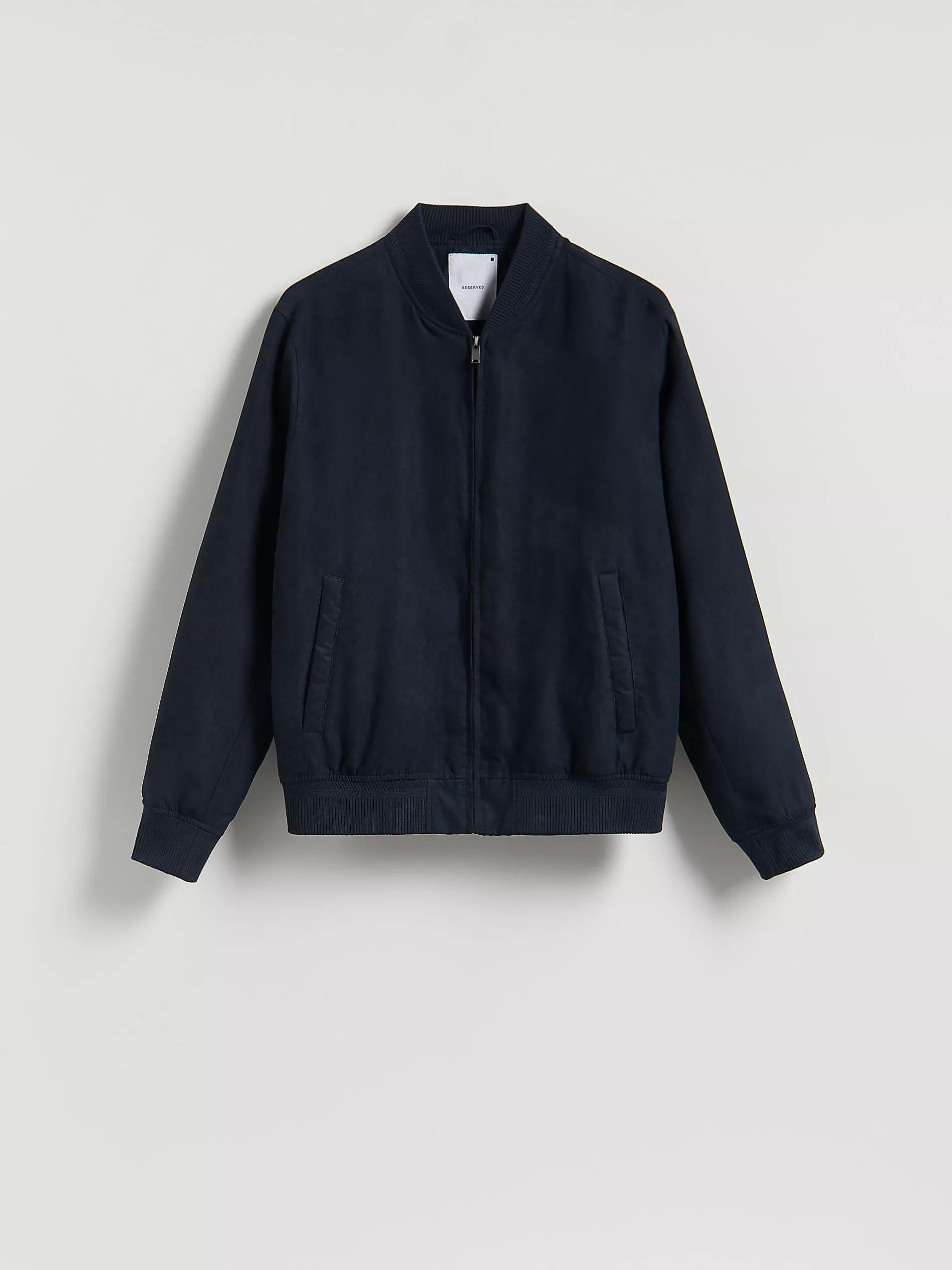 Navy Suede Imitation Bomber Jacket, Navy, large image number 5