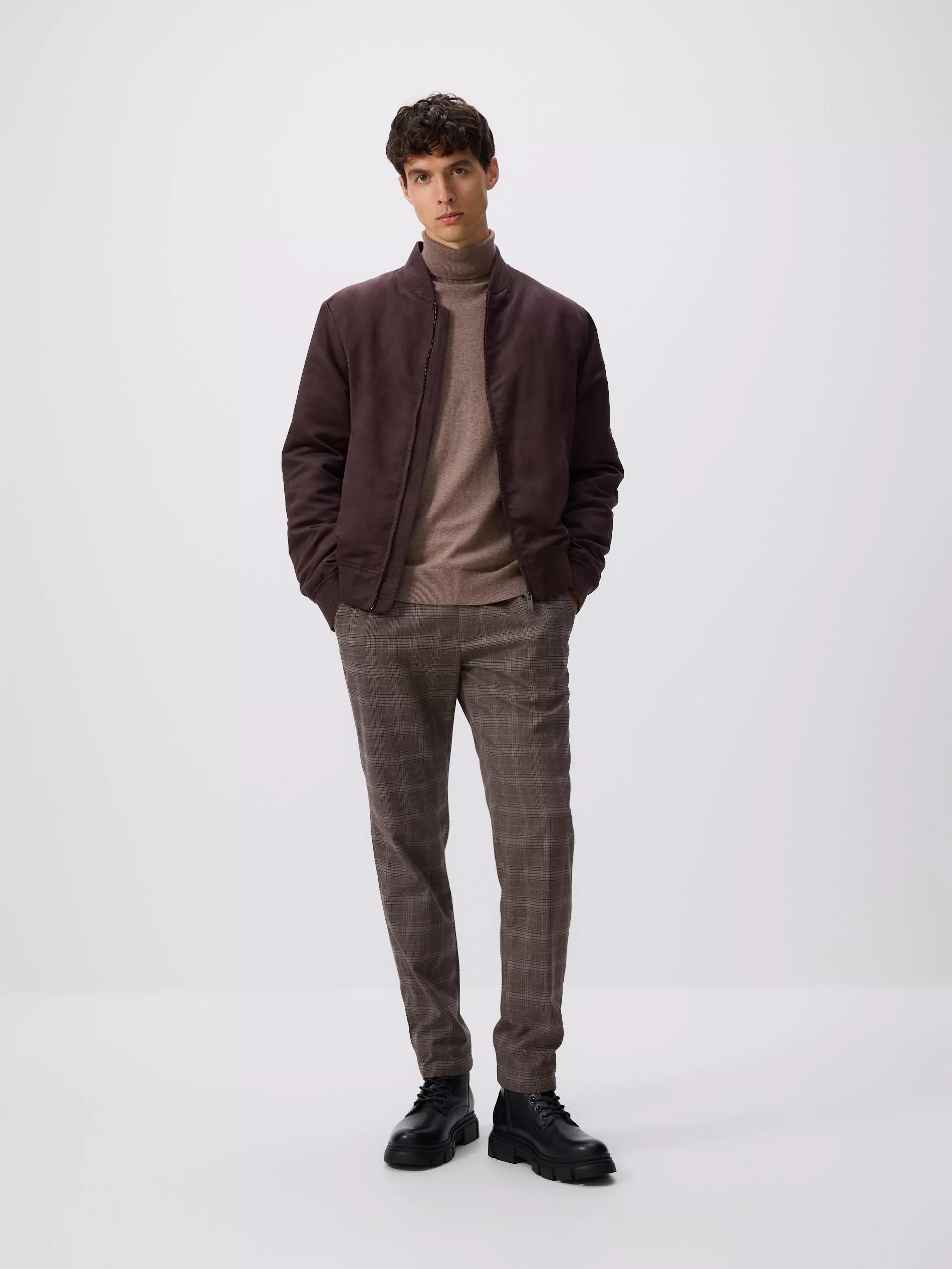 Brown Suede Imitation Bomber Jacket, Brown, large image number 0