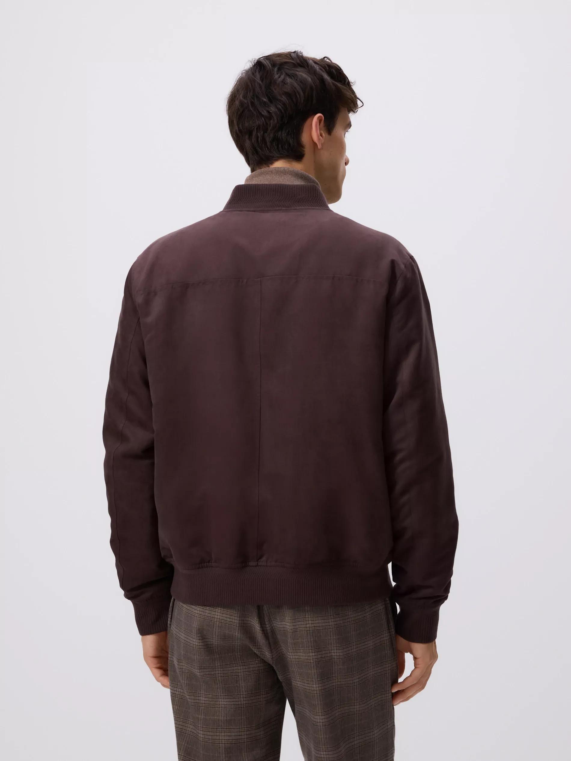 Brown Suede Imitation Bomber Jacket, Brown, large image number 4