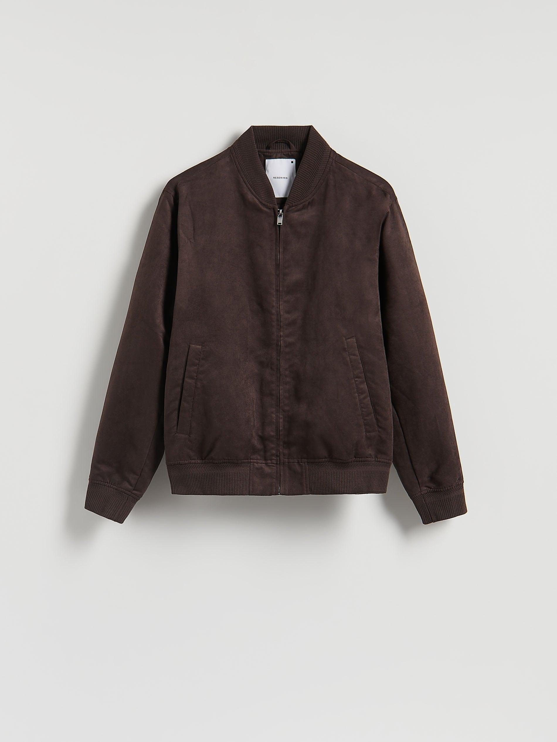 Brown Suede Imitation Bomber Jacket, Brown, large image number 5