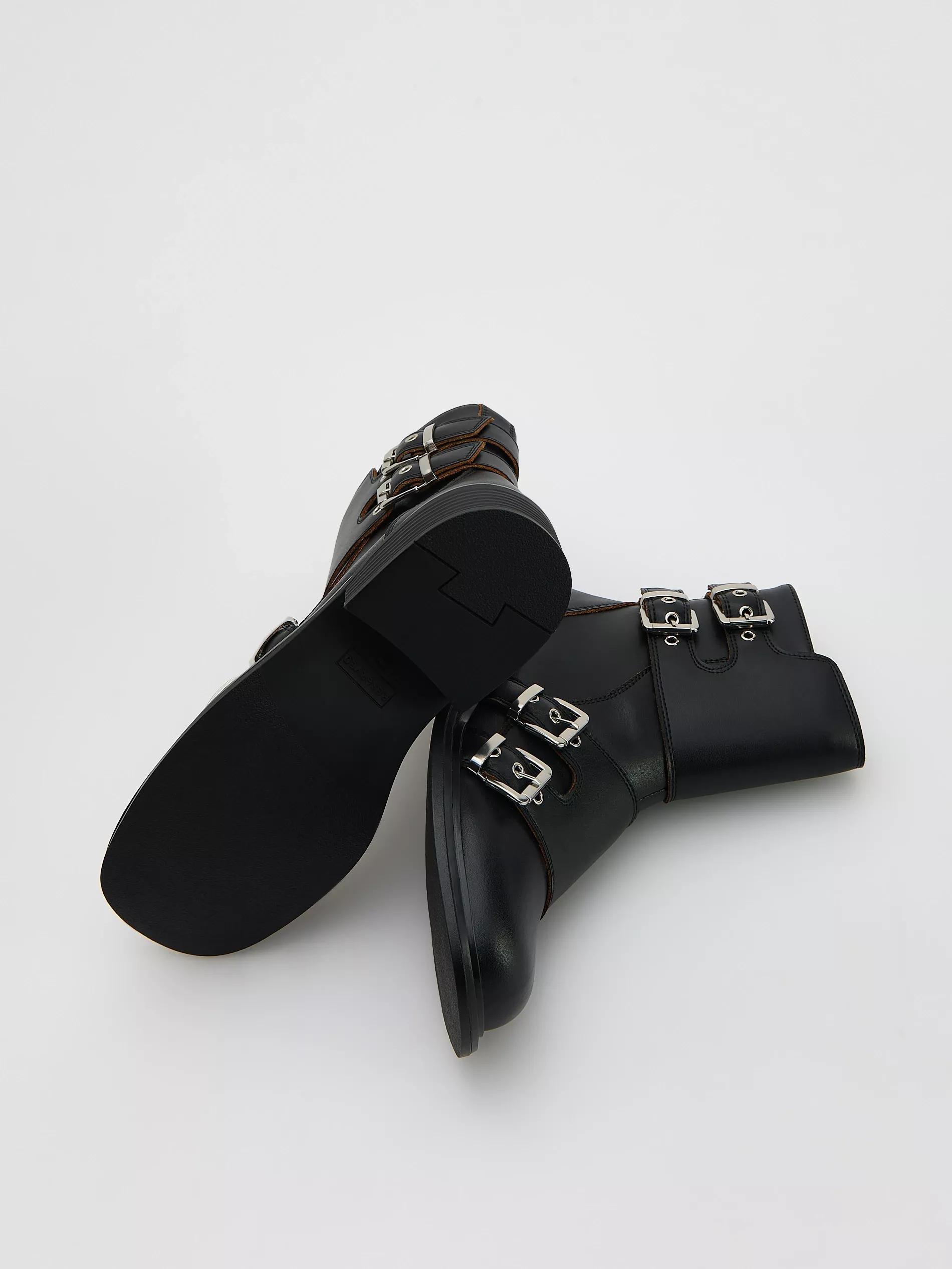 Black Leather Ankle Boots With Buckles, Black, large image number 2