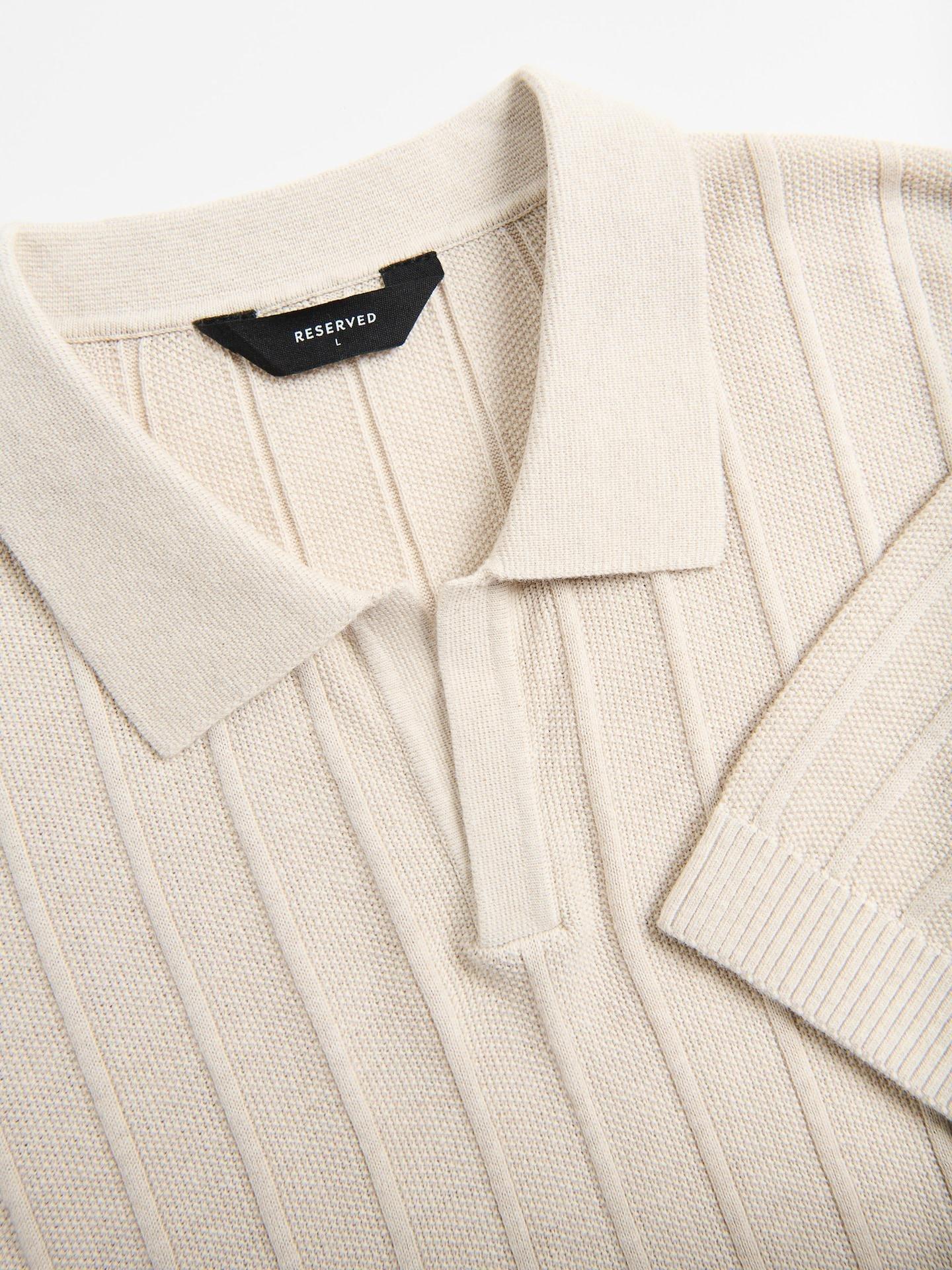 Beige Structural Fabric Polo Jumper, Beige, large image number 4