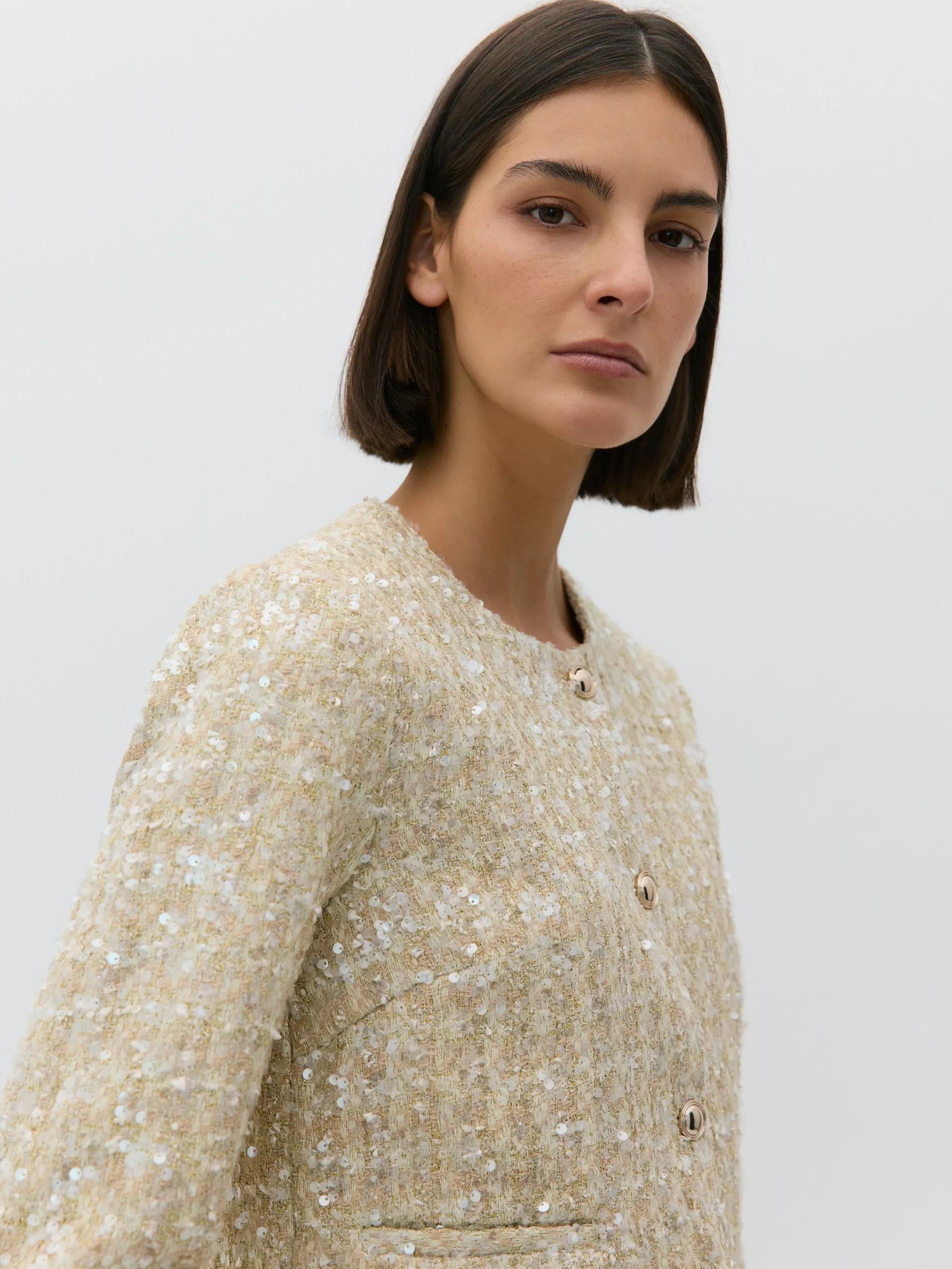 Beige Sequin Blazer, , large image number 0