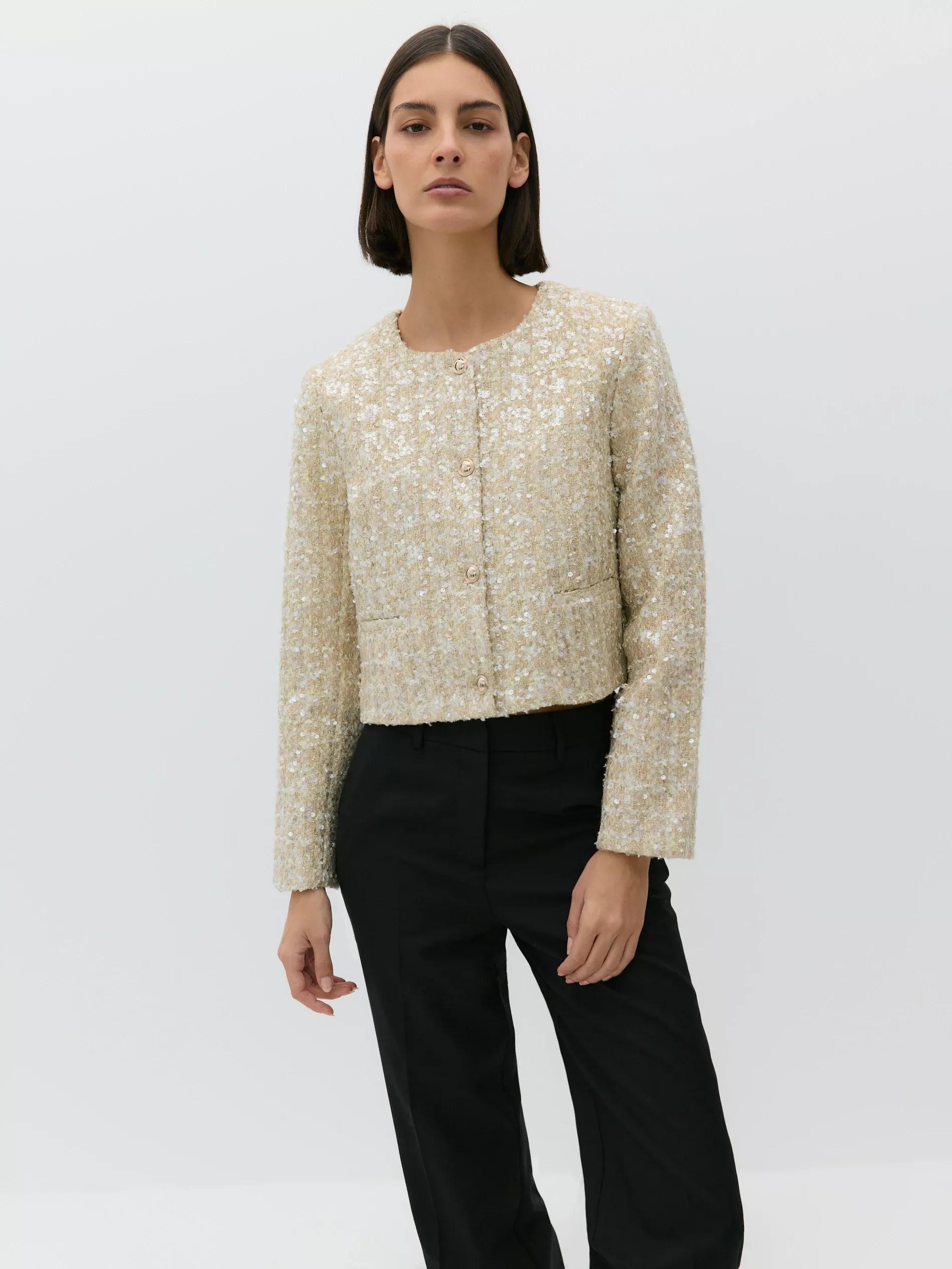 Beige Sequin Blazer, , large image number 1