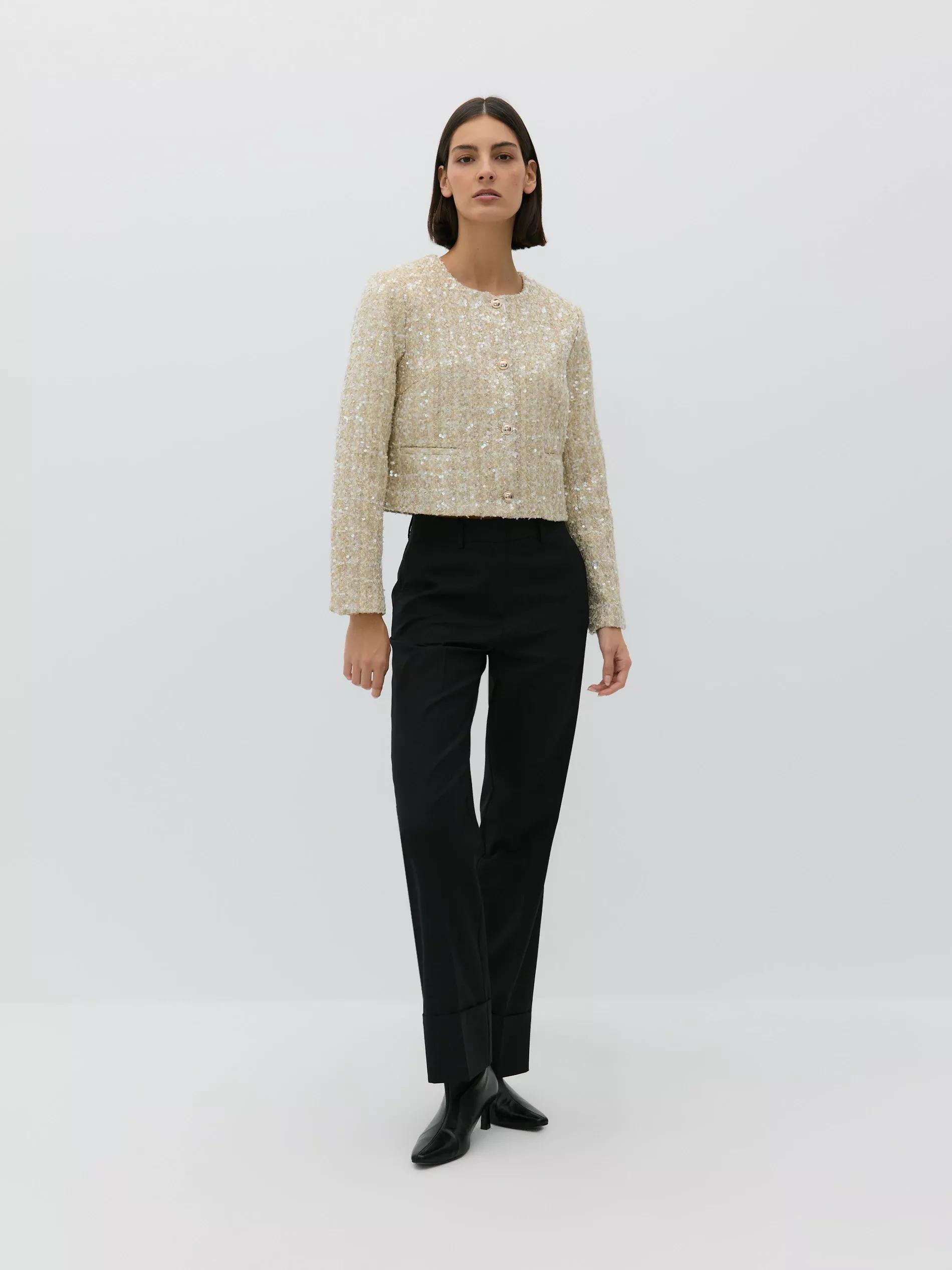 Beige Sequin Blazer, , large image number 2