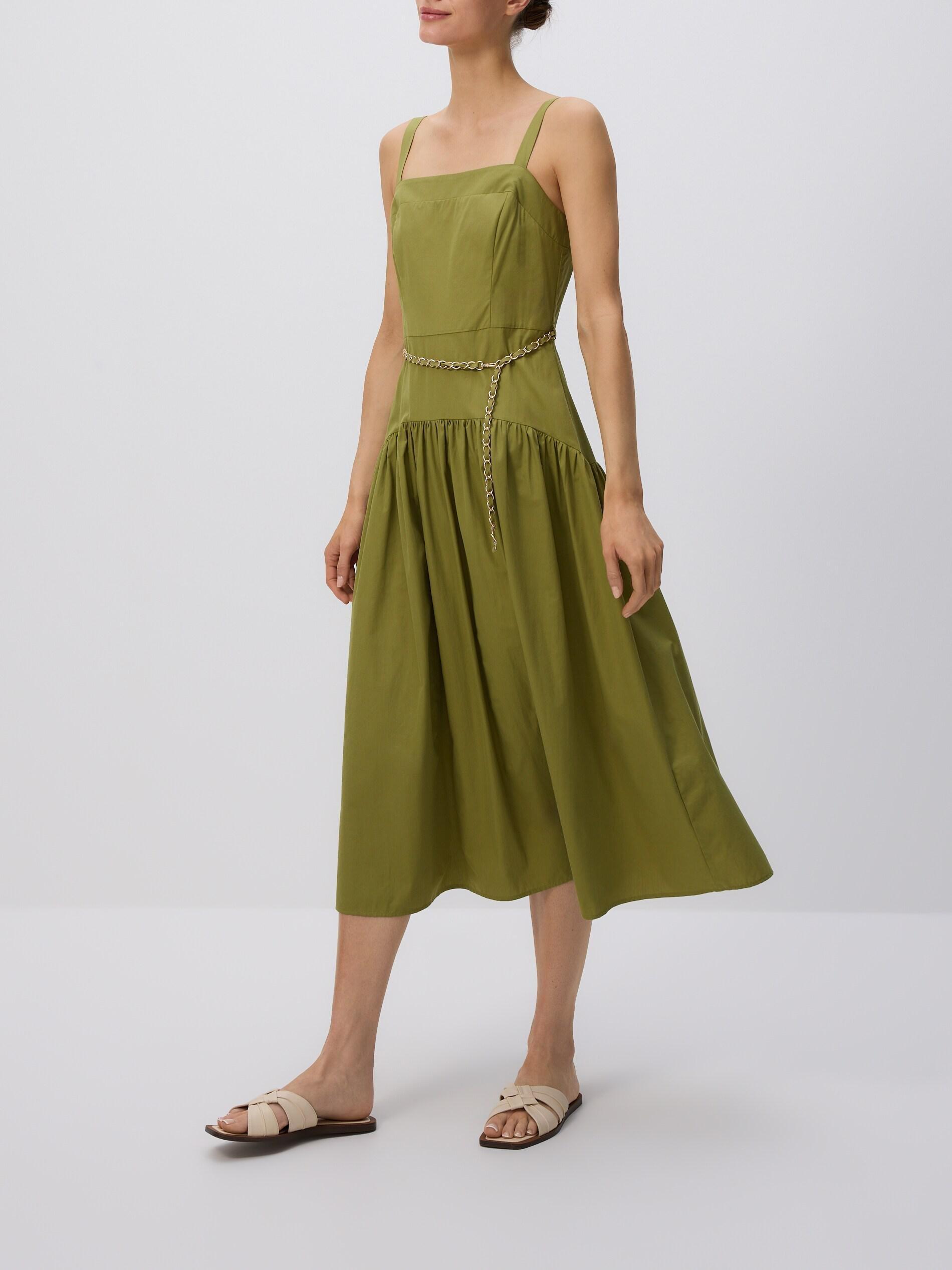 LIGHT OLIVE Cotton dress with belt, Green, large image number 3