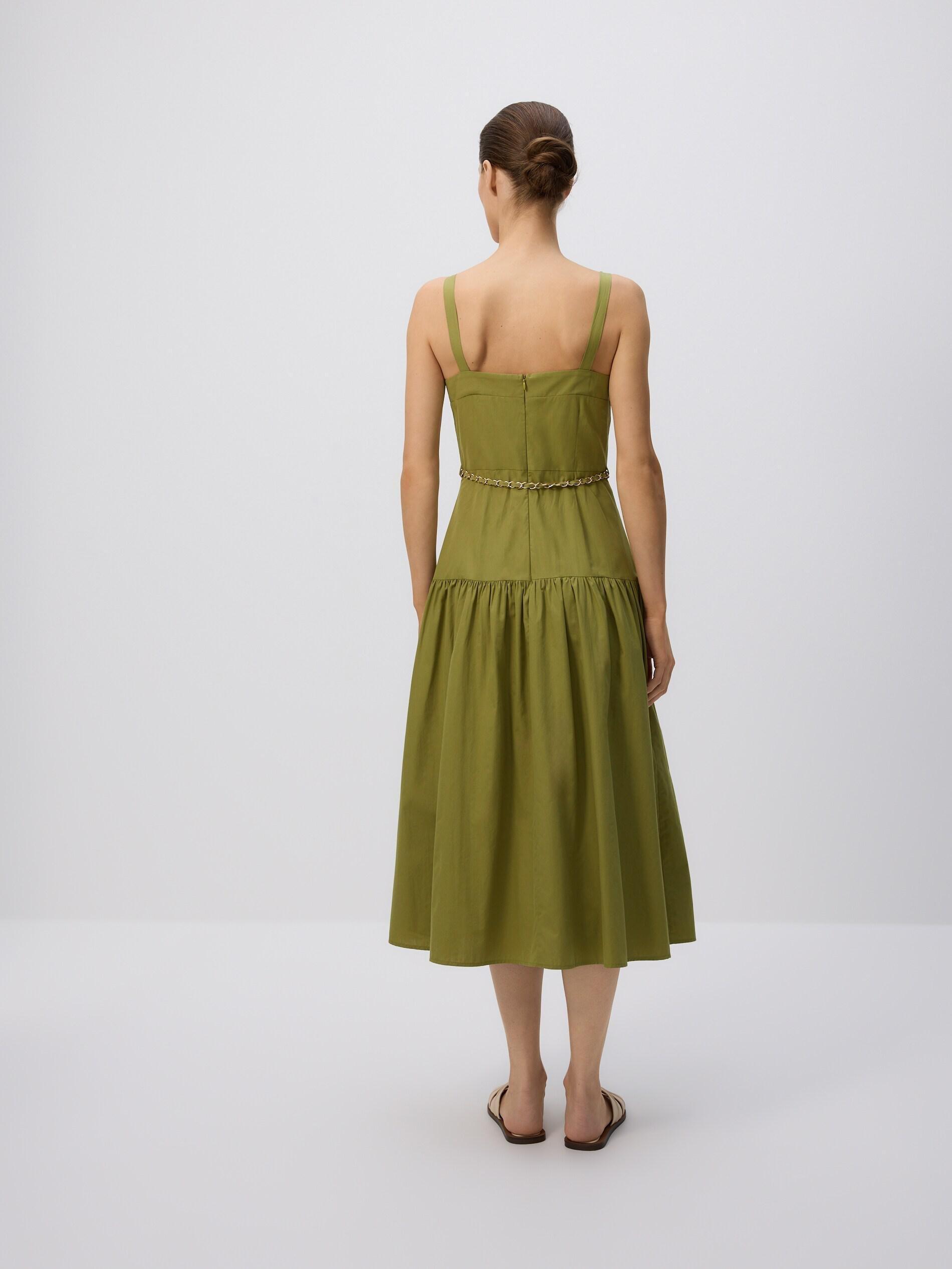 LIGHT OLIVE Cotton dress with belt, Green, large image number 5