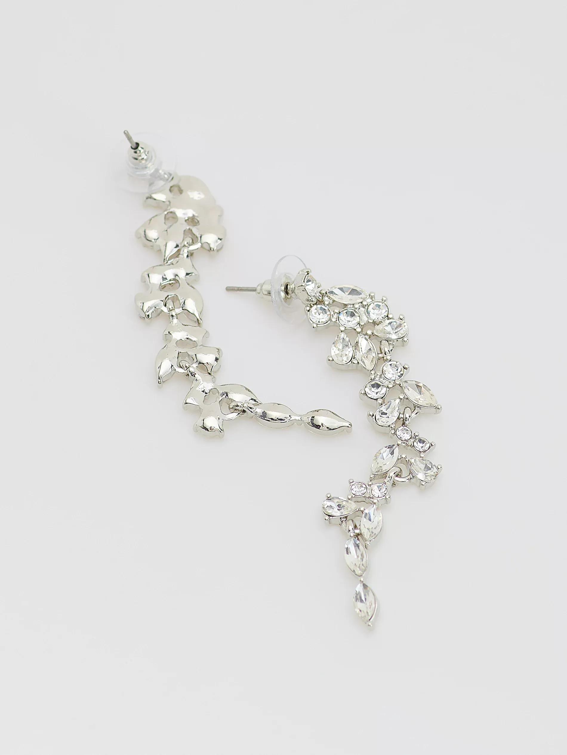 Silver Long Drop Earrings, Silver, large image number 1