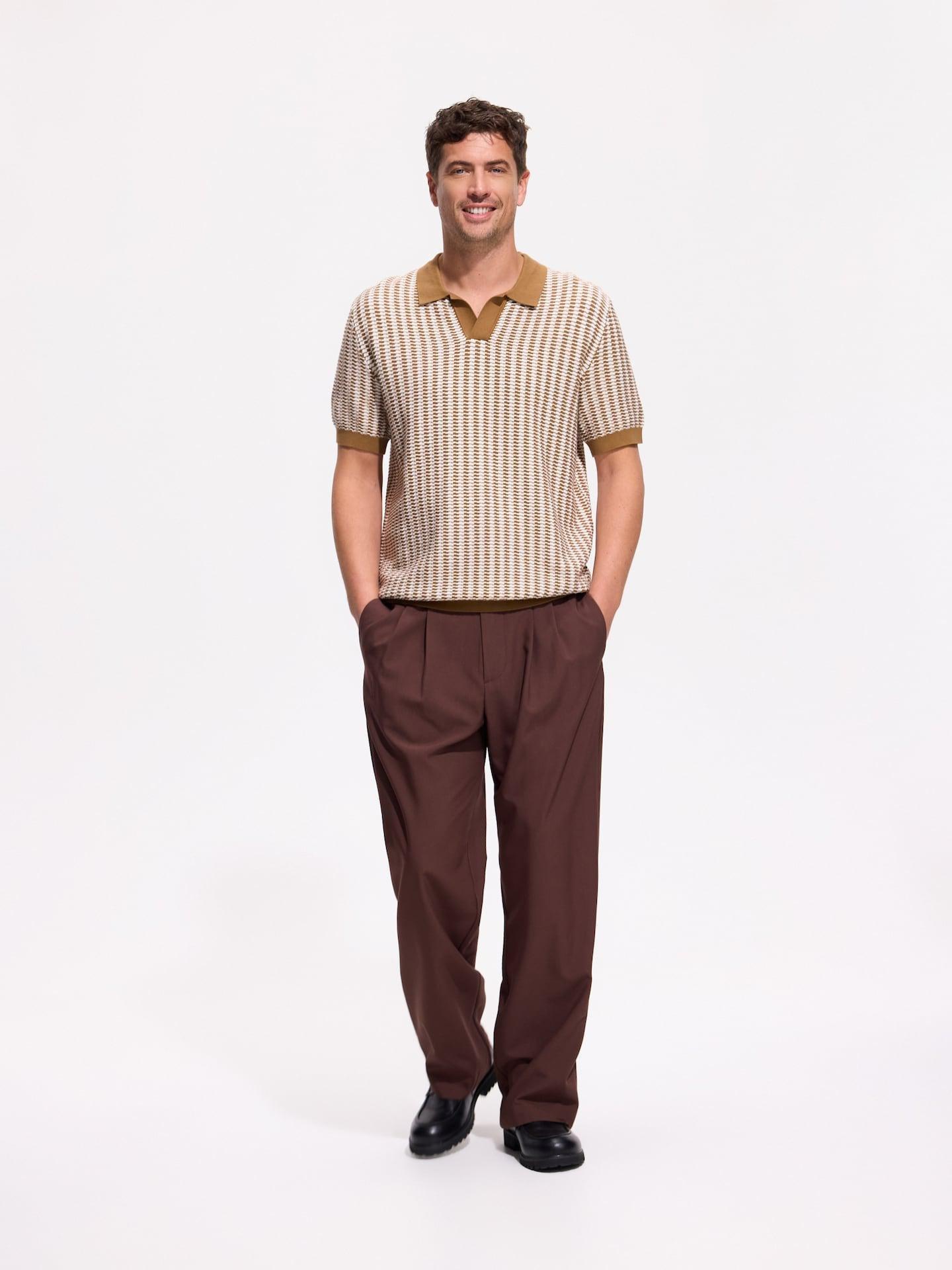 Brown Structural Fabric Polo Jumper, 7401_82P, medium