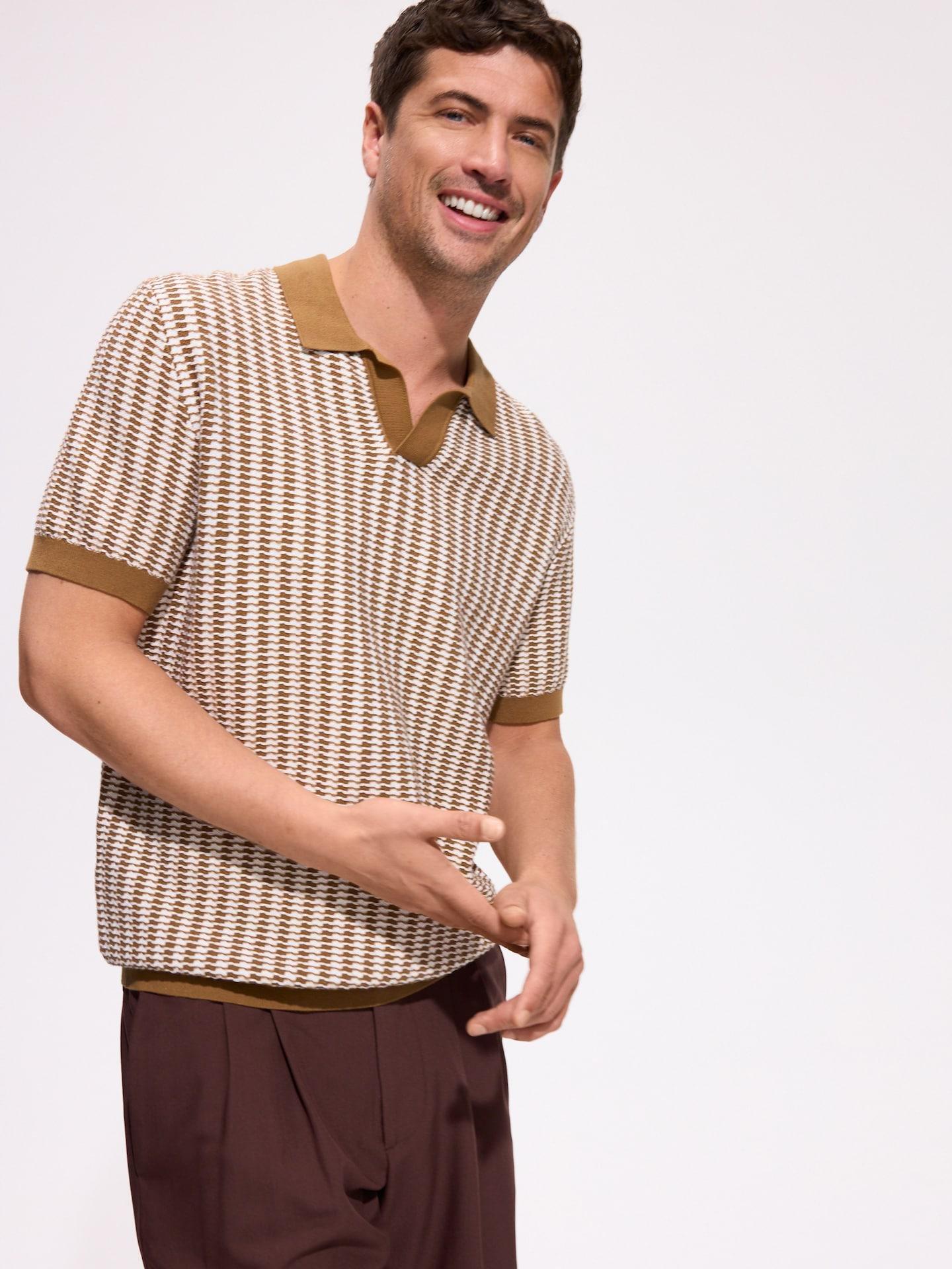 Brown Structural Fabric Polo Jumper, 7401_82P, medium