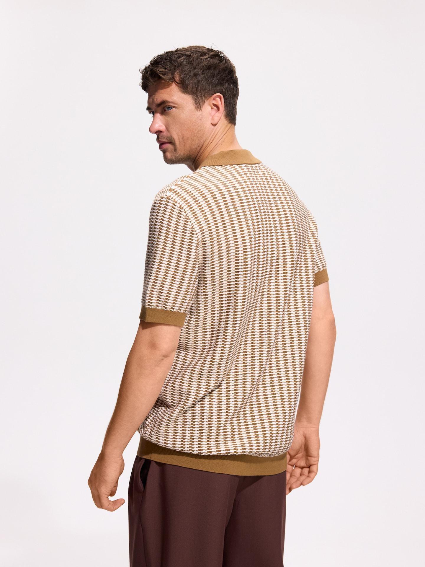 Brown Structural Fabric Polo Jumper, 7401_82P, large image number 3