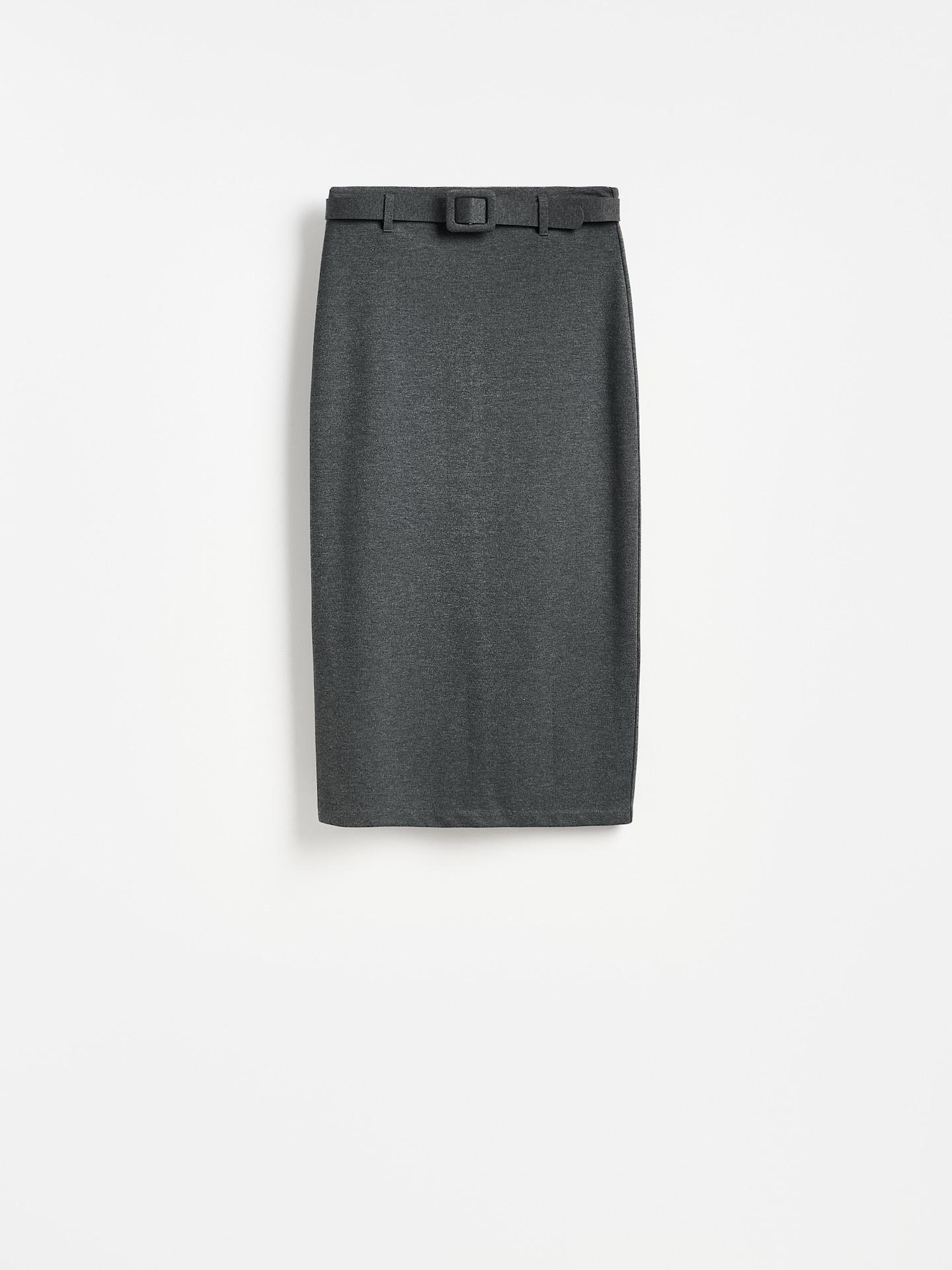 Grey Midi Skirt With Belt, Grey, medium