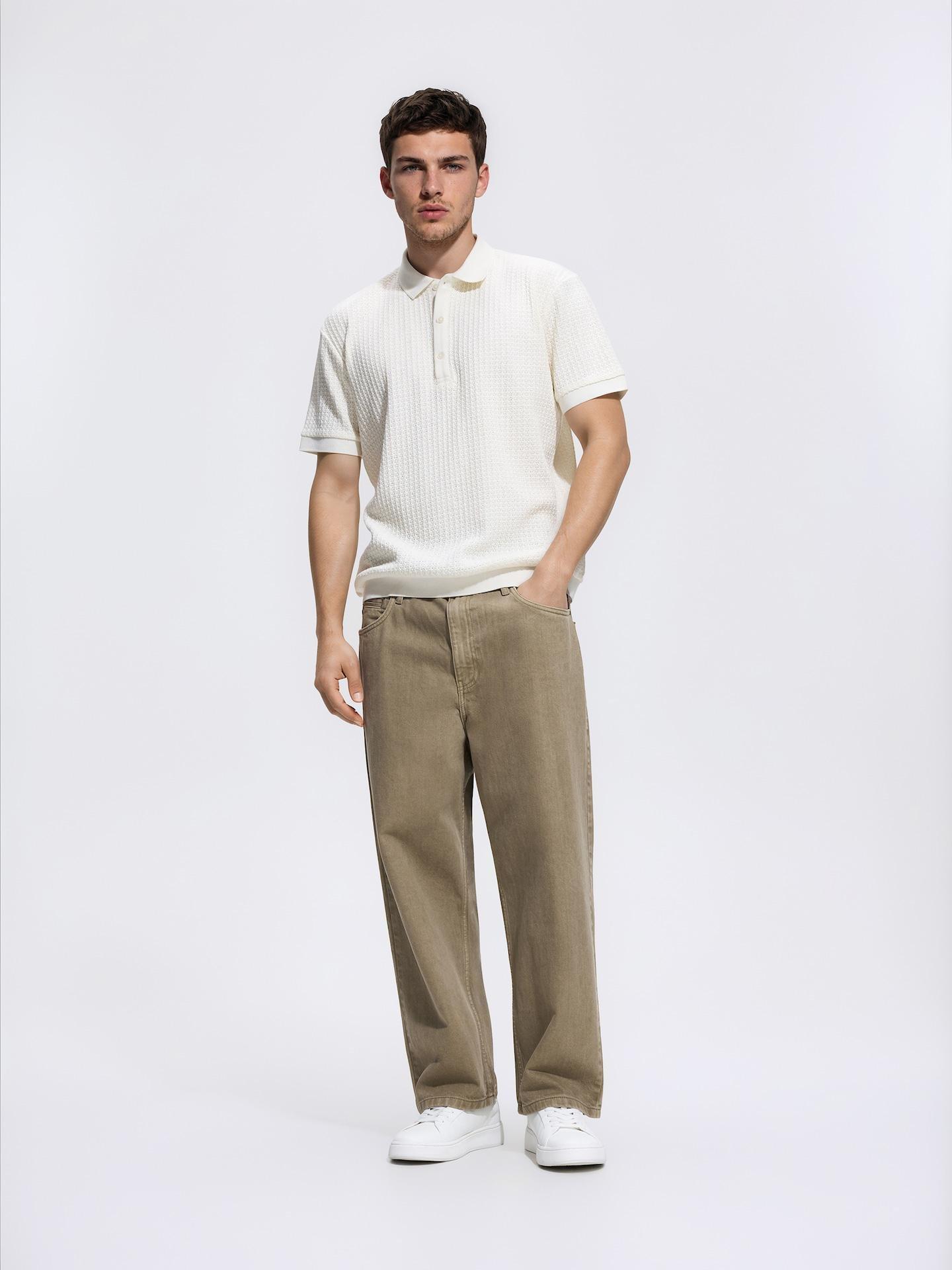 Cream Comfort Fit Structural Fabric Polo Shirt, Ivory, medium