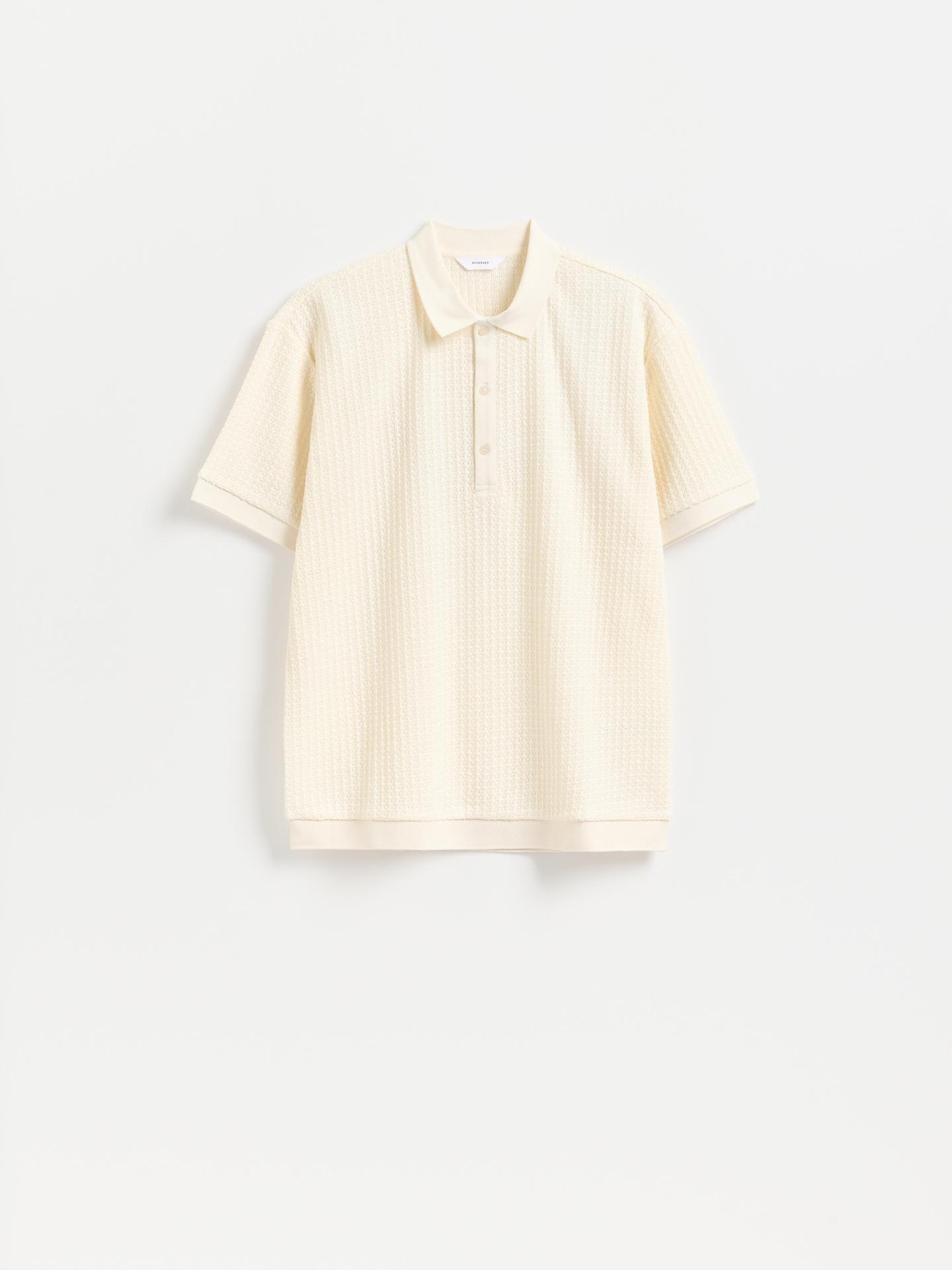 Cream Comfort Fit Structural Fabric Polo Shirt, Ivory, large image number 4
