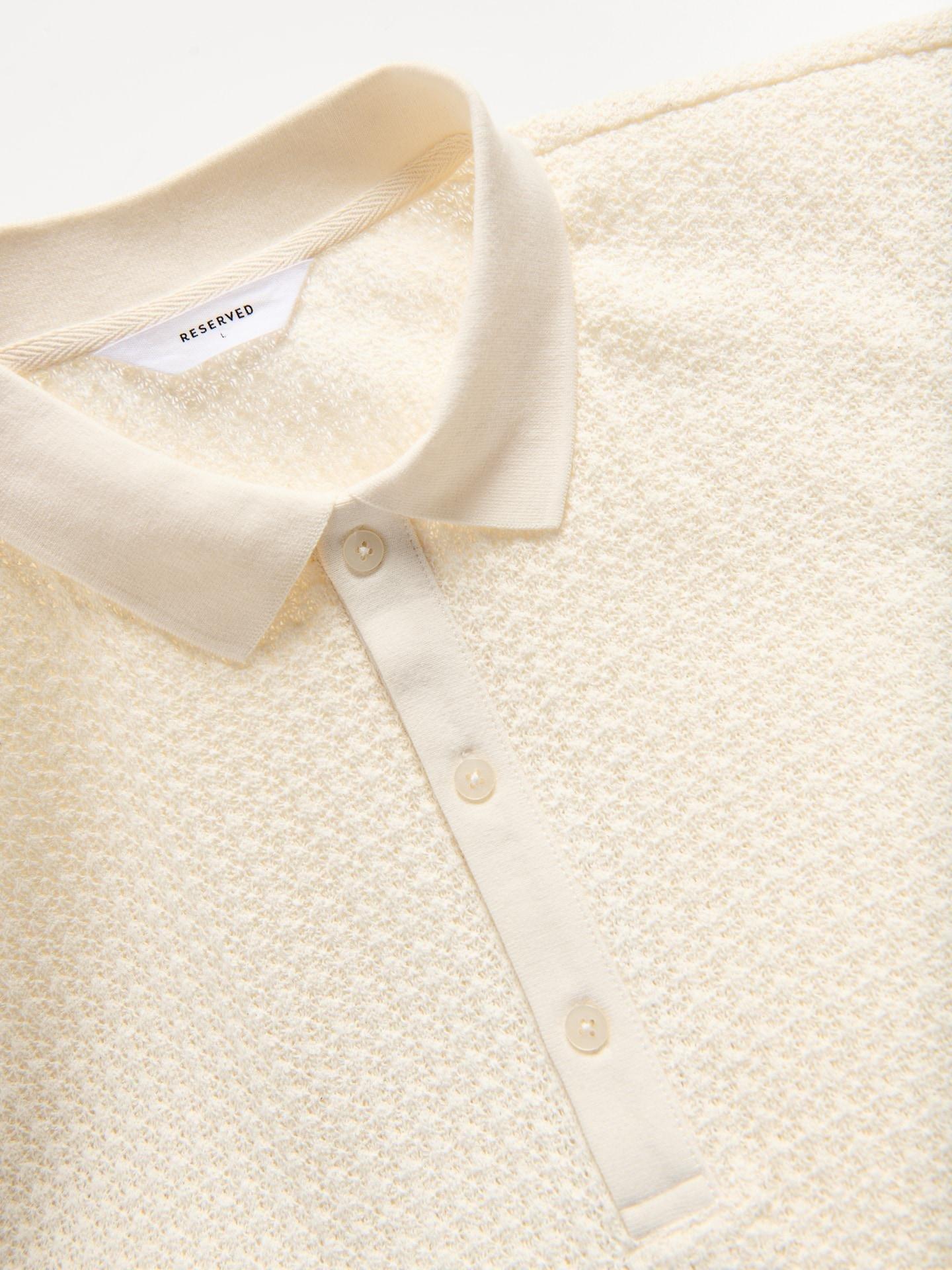 Cream Comfort Fit Structural Fabric Polo Shirt, Ivory, large image number 5
