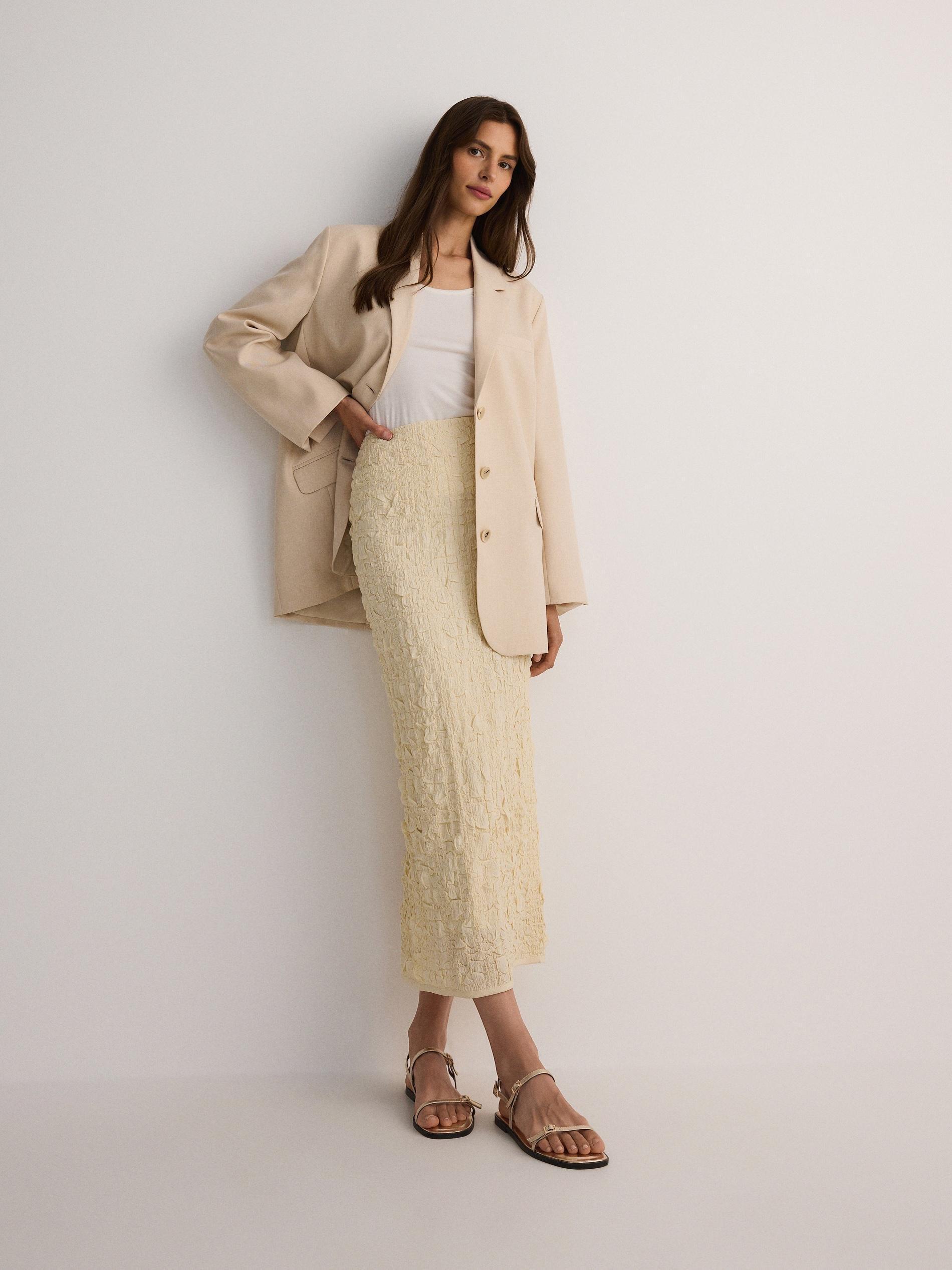Cream Midi Length Skirt, , large image number 1