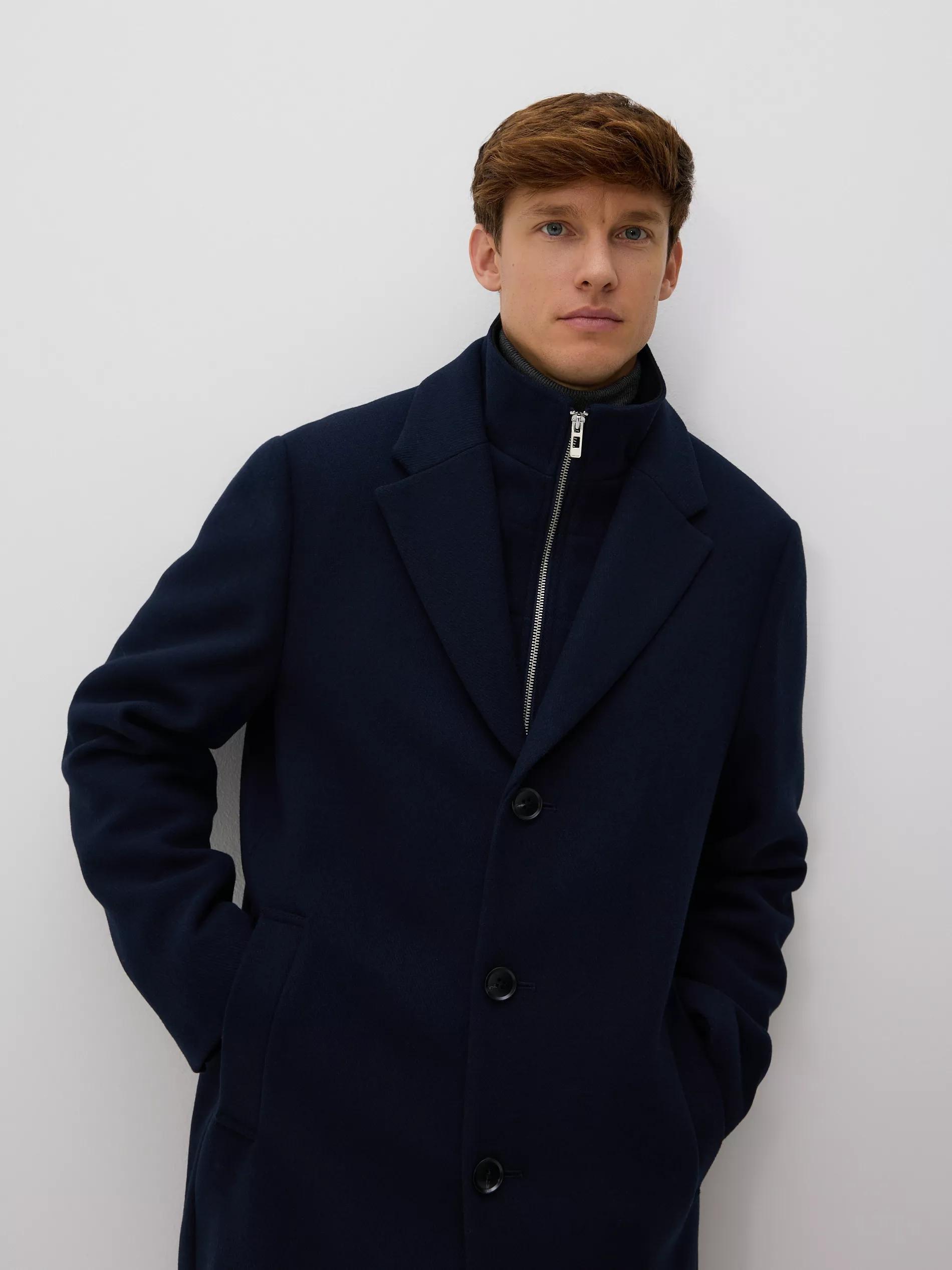 Navy Blended Wool Coat, Navy, large image number 0