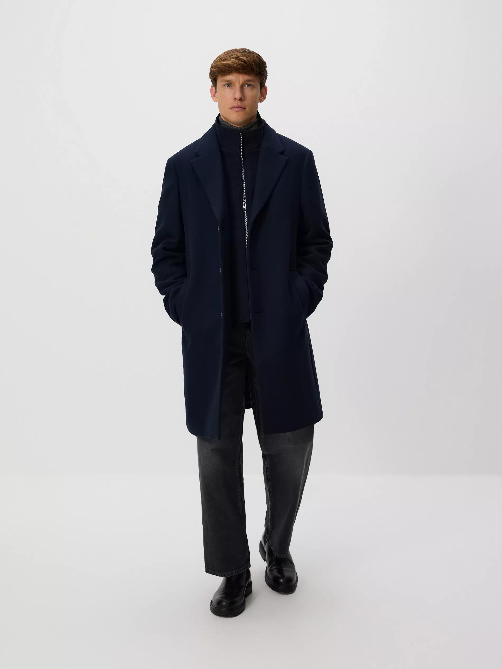 Navy Blended Wool Coat, Navy, large image number 1