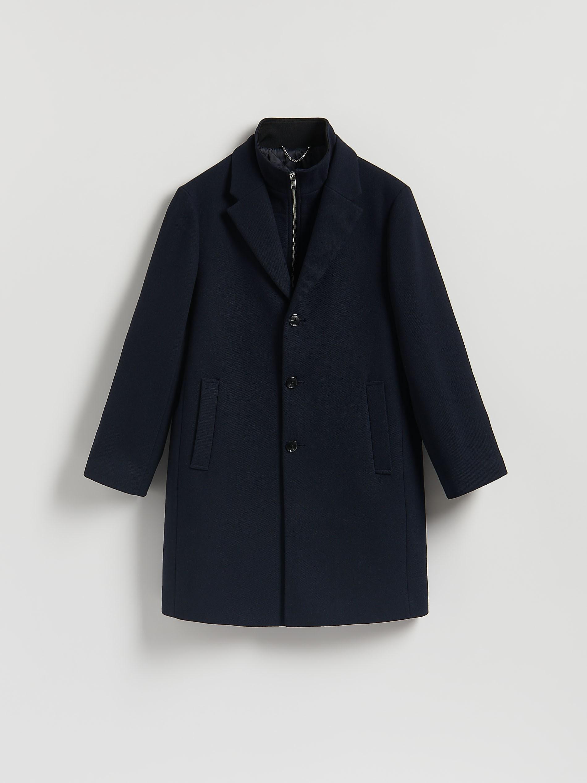 Navy Blended Wool Coat, Navy, large image number 4