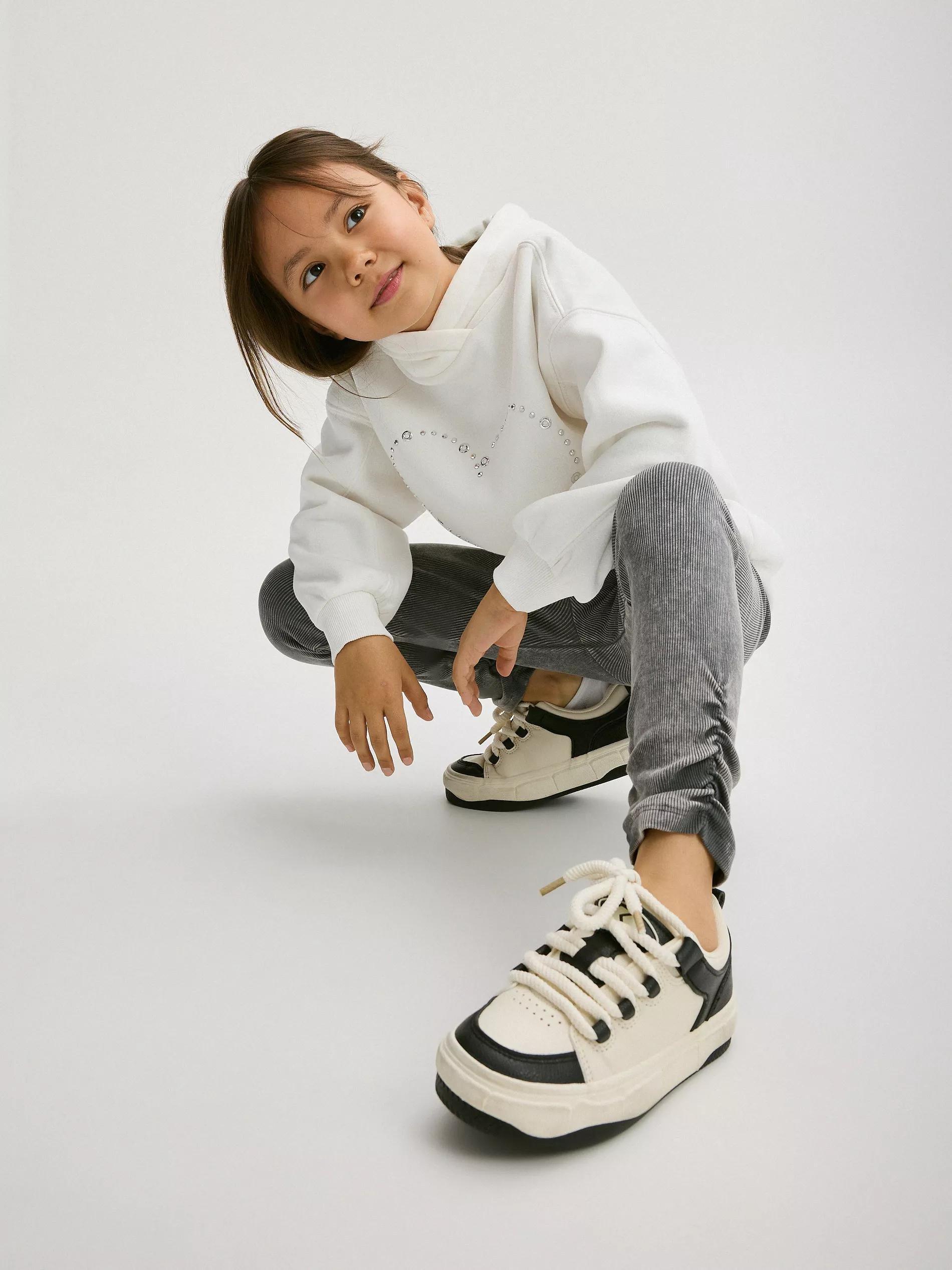 Grey Cotton Ribbed Leggings, Kids Girls, Grey, large image number 2