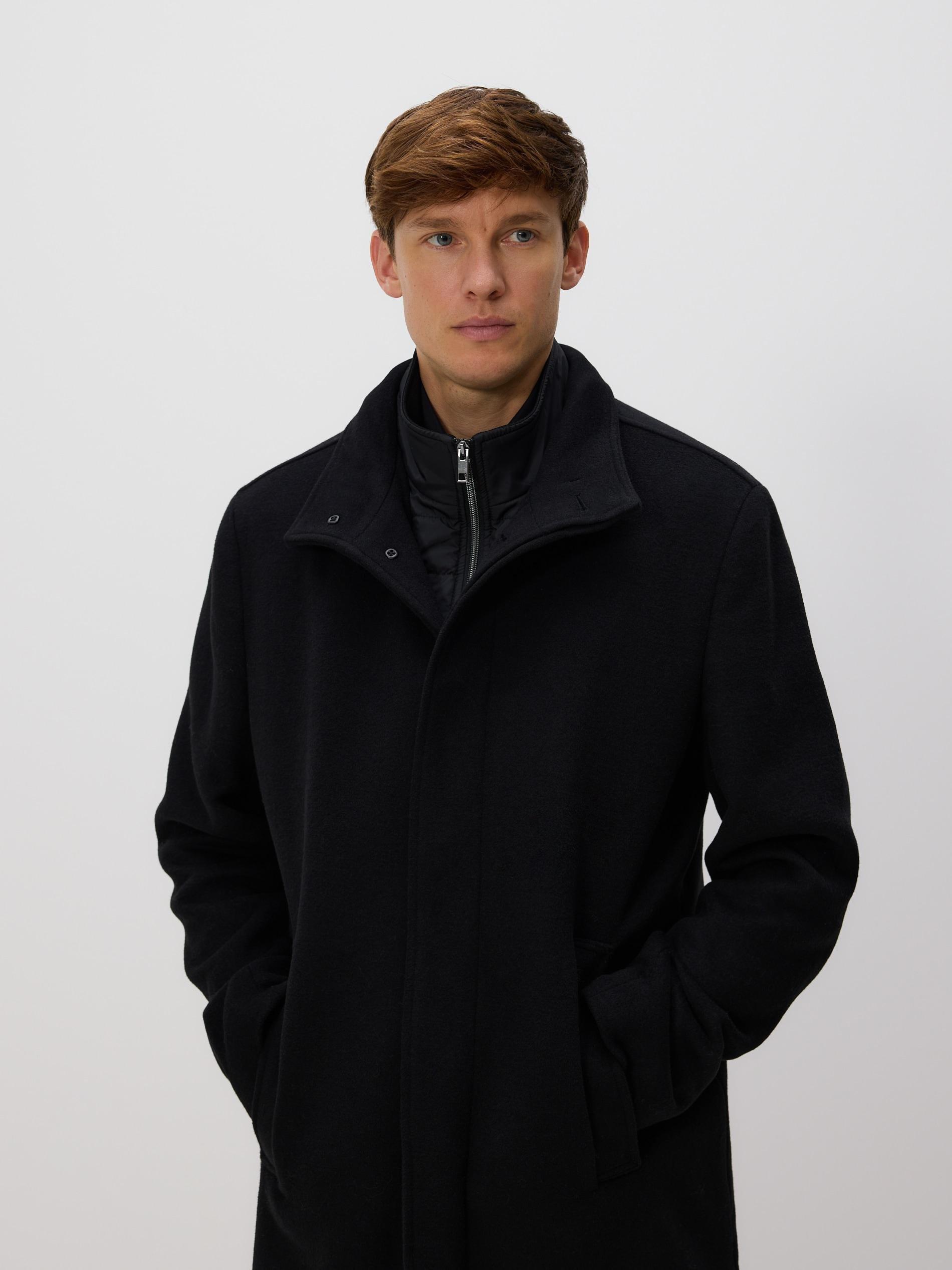 Black Classic Coat With Wool Blend, Black, large image number 3