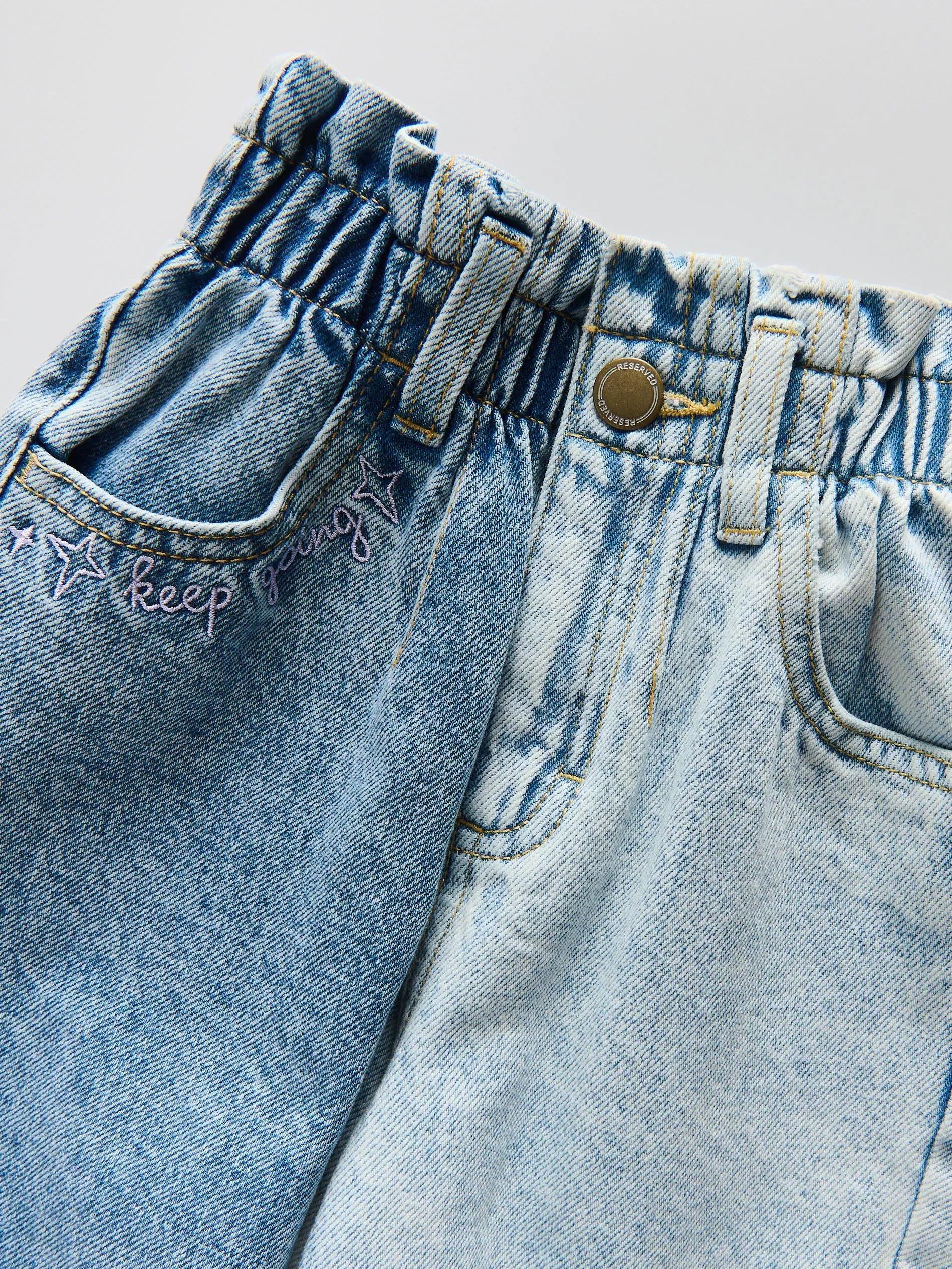 Blue Baggy Jeans With Embroidered Detail, Blue, large image number 0