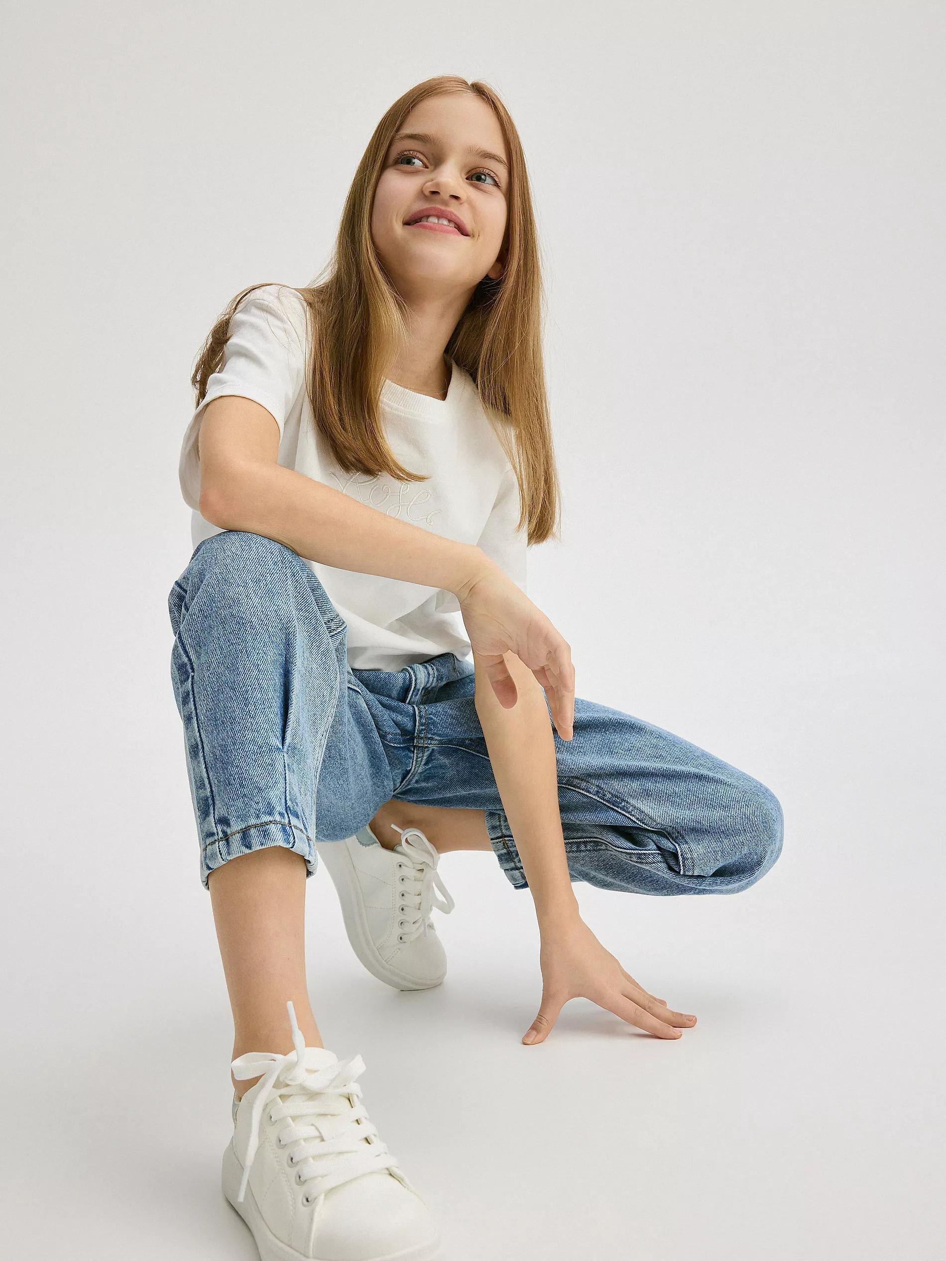 Blue Baggy Jeans With Embroidered Detail, Blue, large image number 4