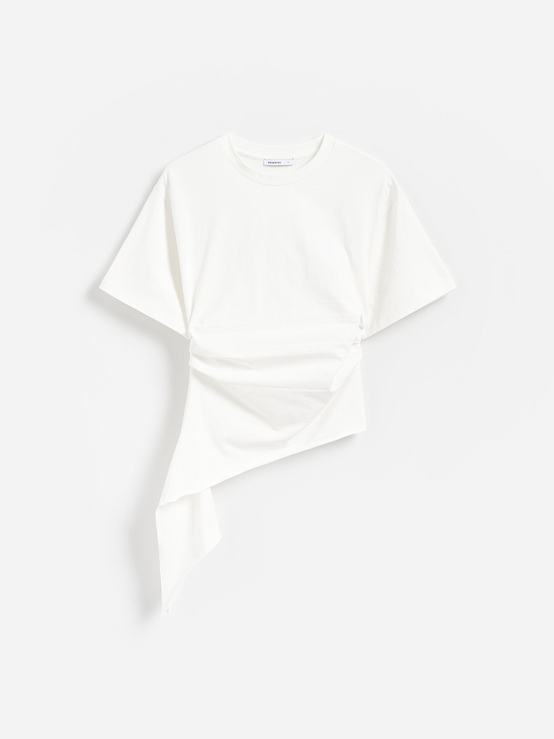 White T-Shirt With An Asymmetrical Bottom, White, large image number 0