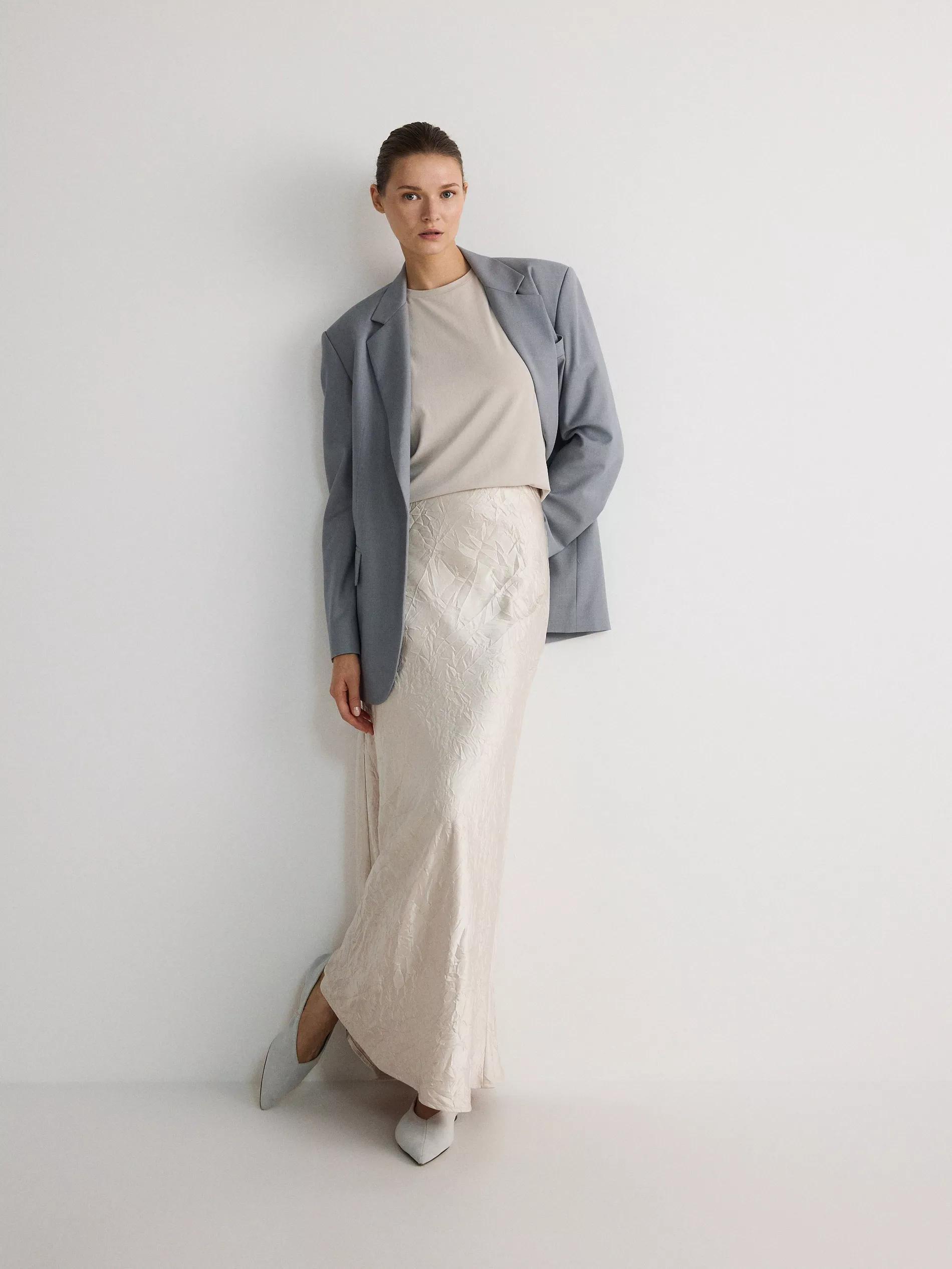 Beige Crushed Fabric Maxi Skirt, , large image number 3