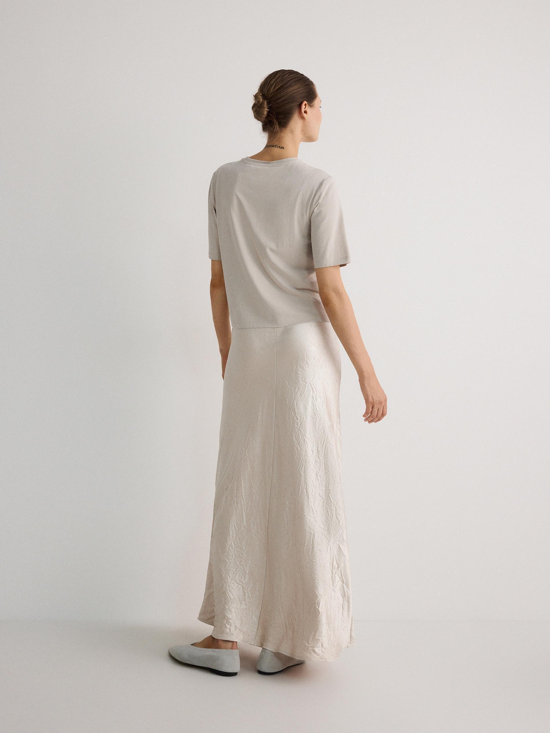 Beige Crushed Fabric Maxi Skirt, , large image number 4