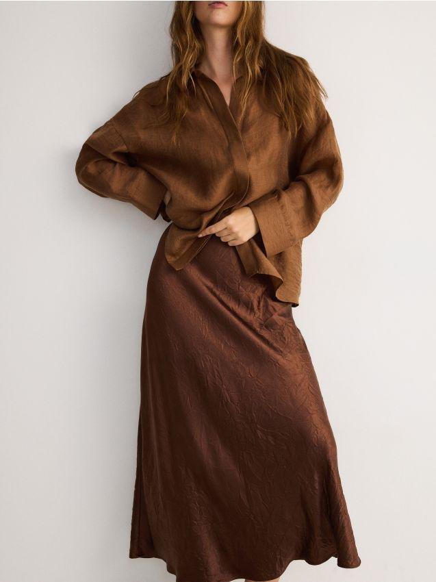 Brown Crushed Fabric Maxi Skirt, , large image number 0