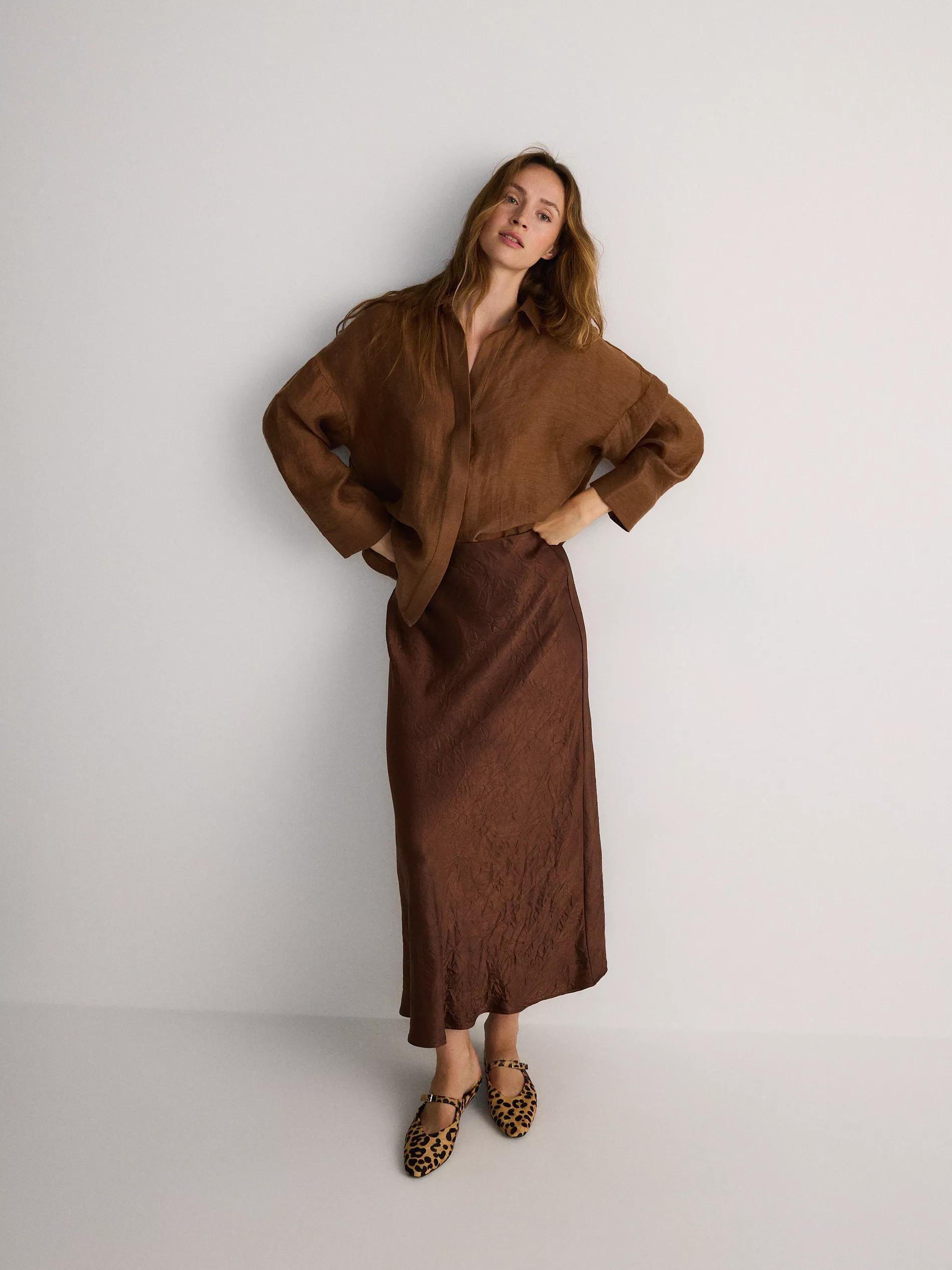 Brown Crushed Fabric Maxi Skirt, , large image number 2