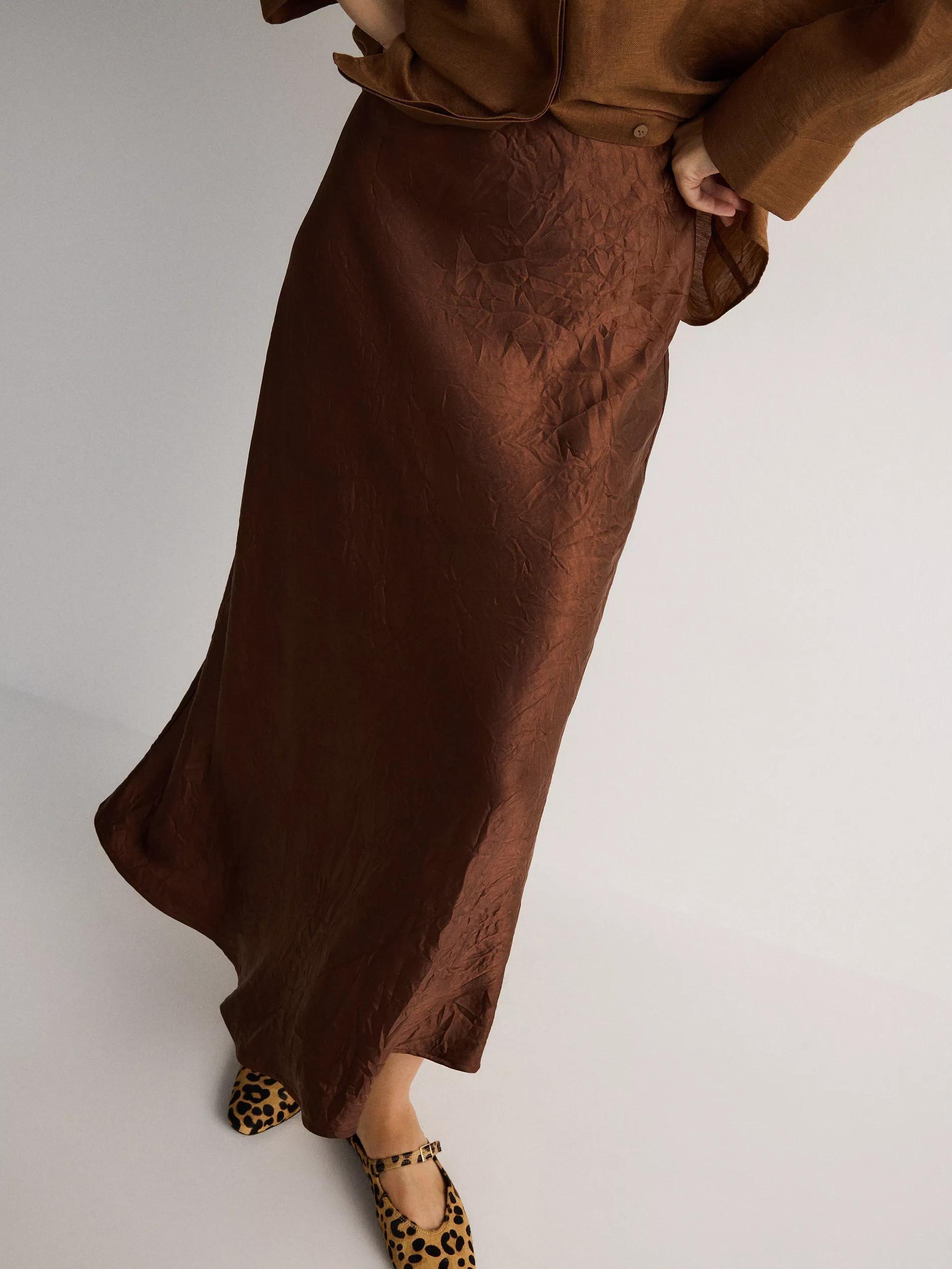 Brown Crushed Fabric Maxi Skirt, , large image number 3