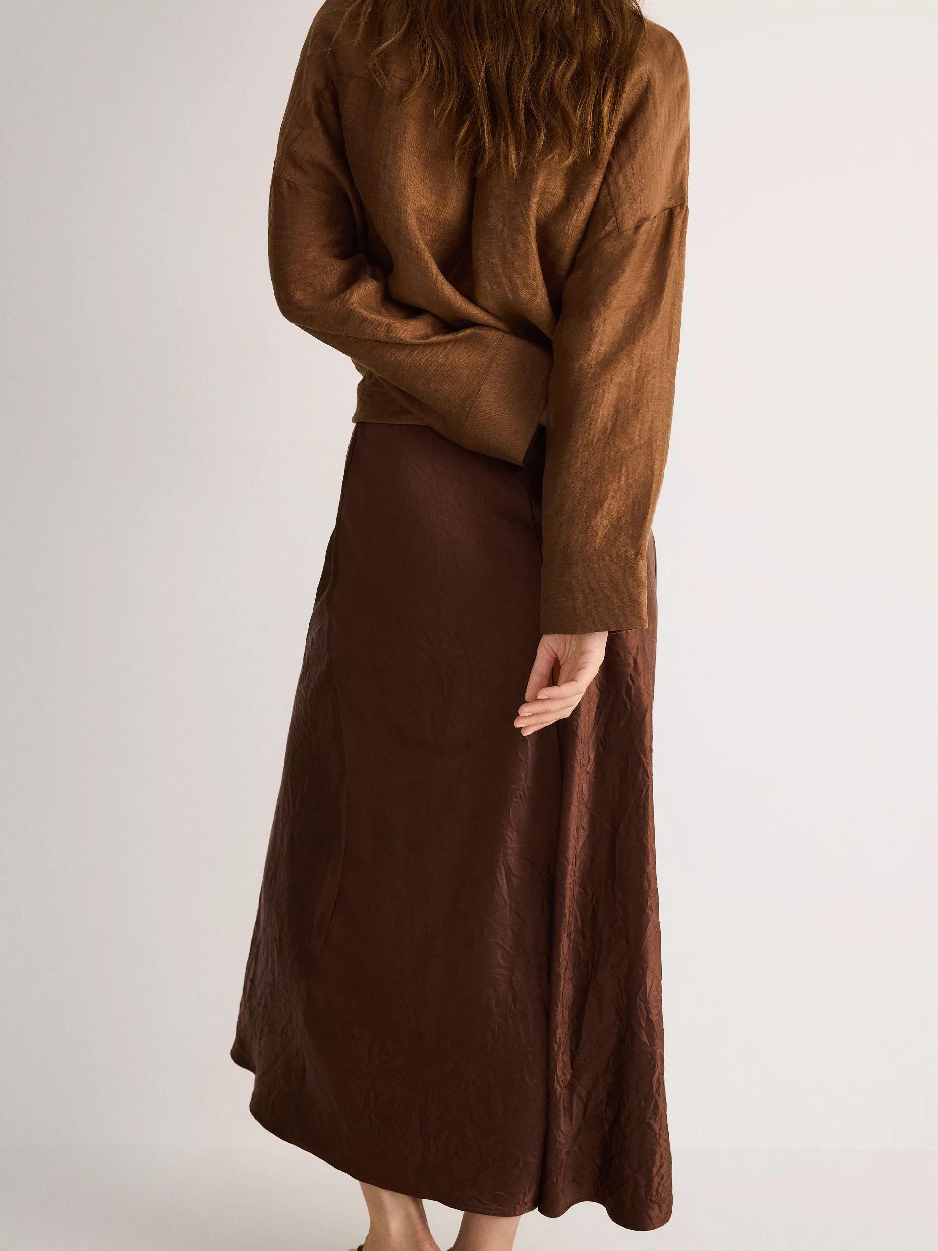 Brown Crushed Fabric Maxi Skirt, , large image number 4