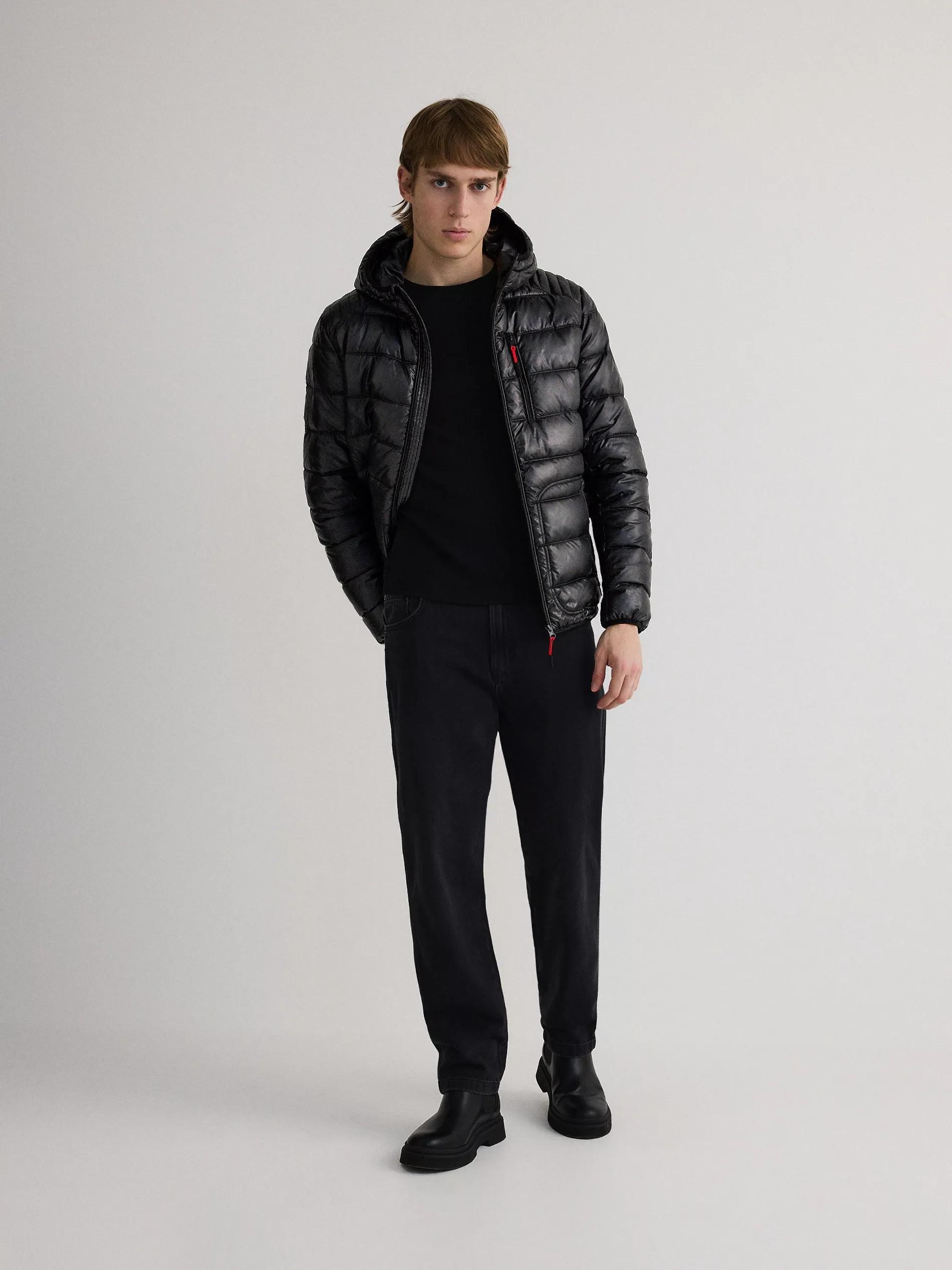 Black Hooded Quilted Jacket, , large image number 1