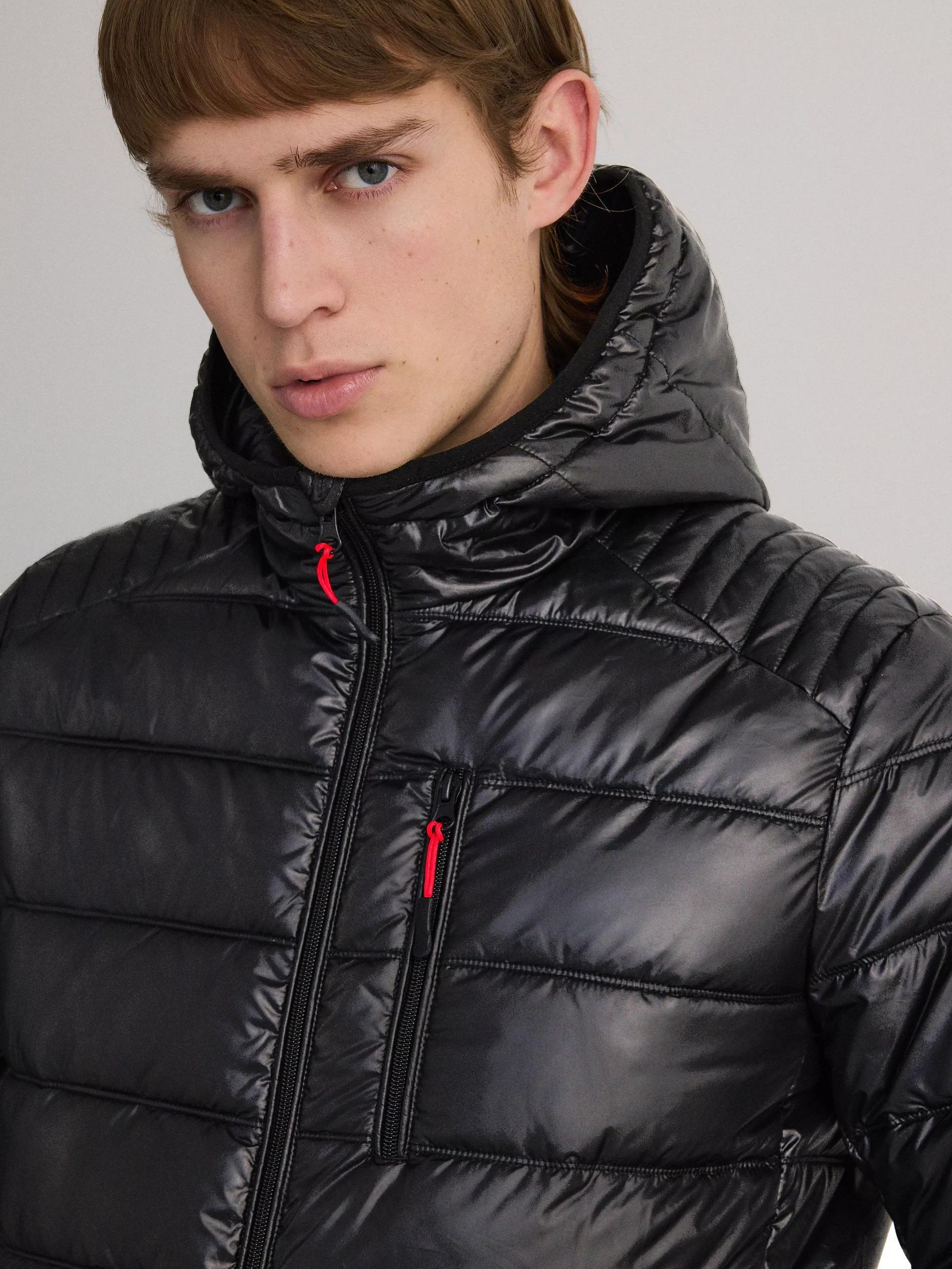 Black Hooded Quilted Jacket, , large image number 2
