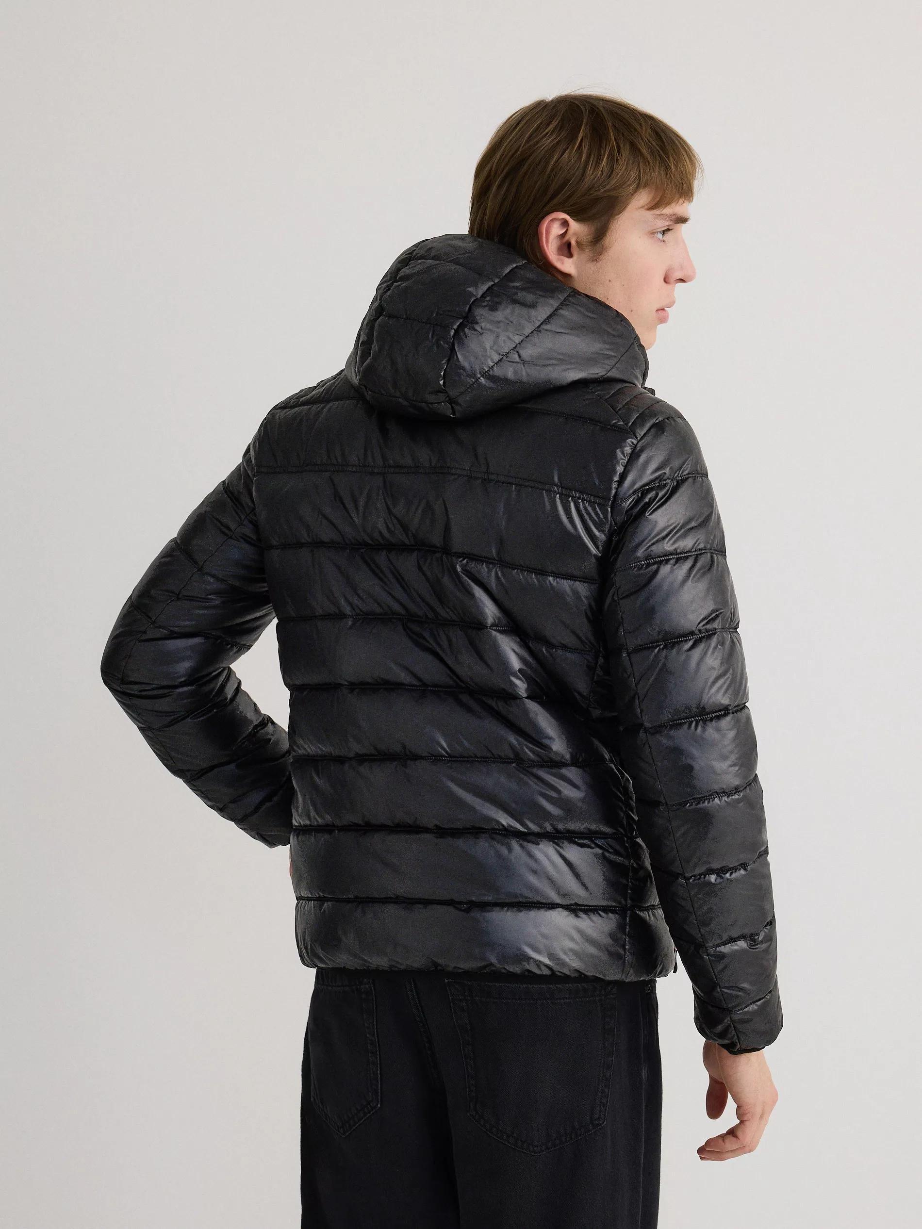 Black Hooded Quilted Jacket, , large image number 3