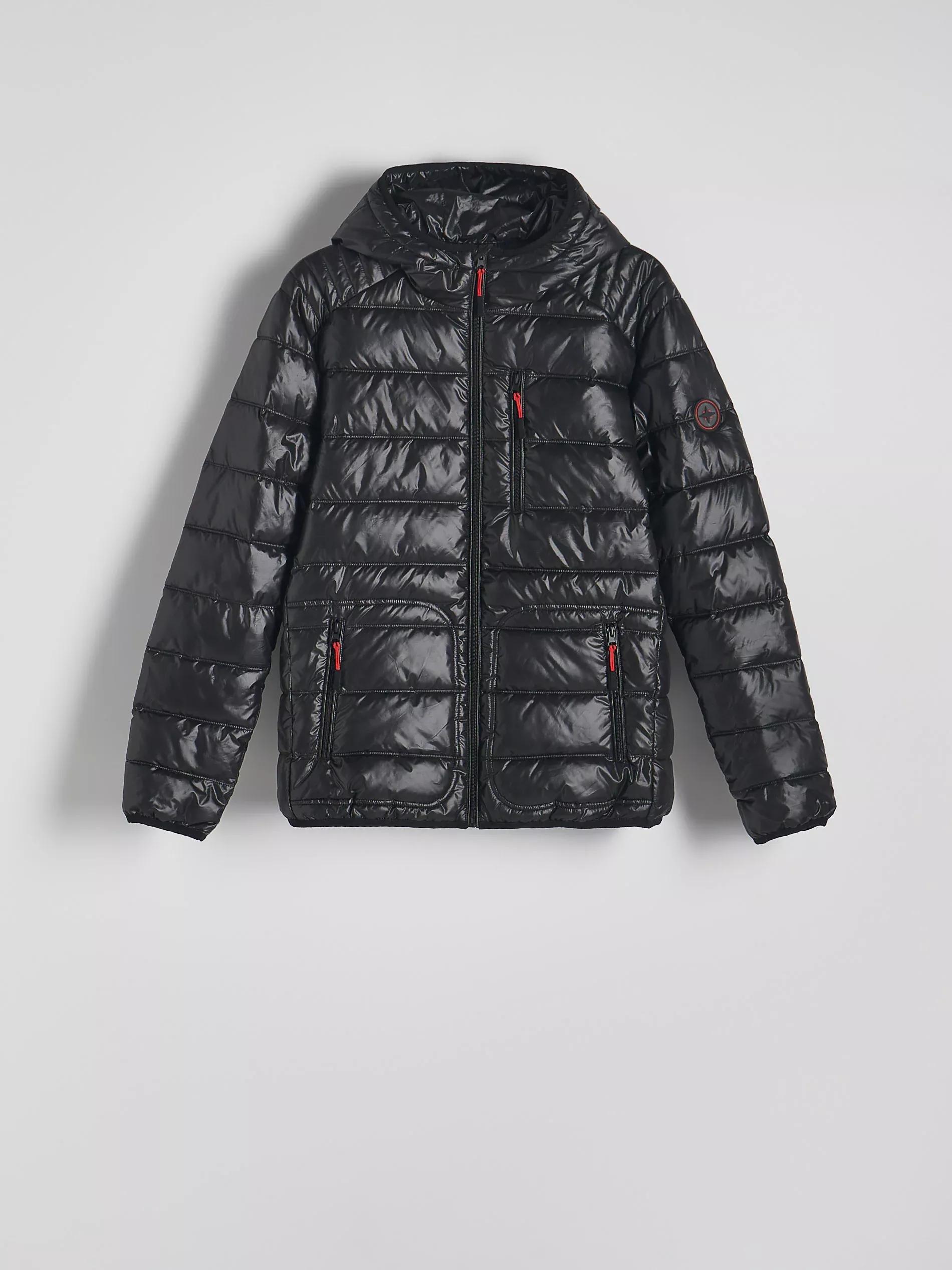 Black Hooded Quilted Jacket, , large image number 4