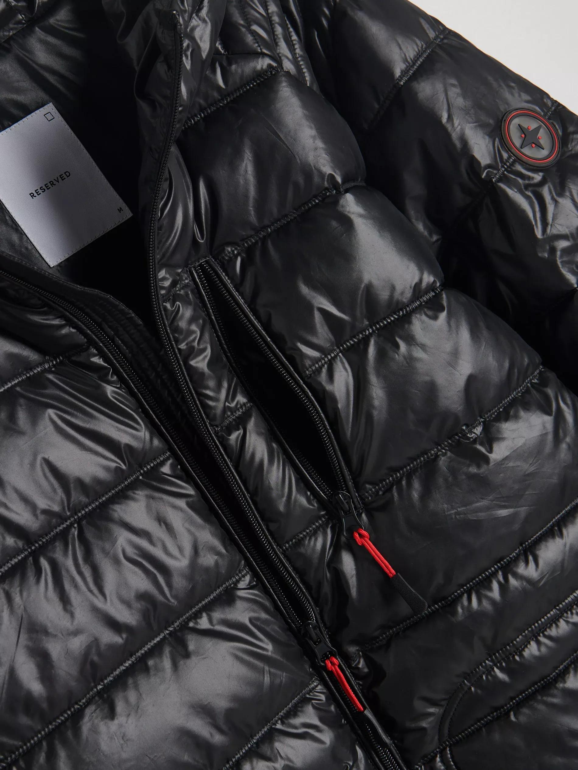 Black Hooded Quilted Jacket, , large image number 5