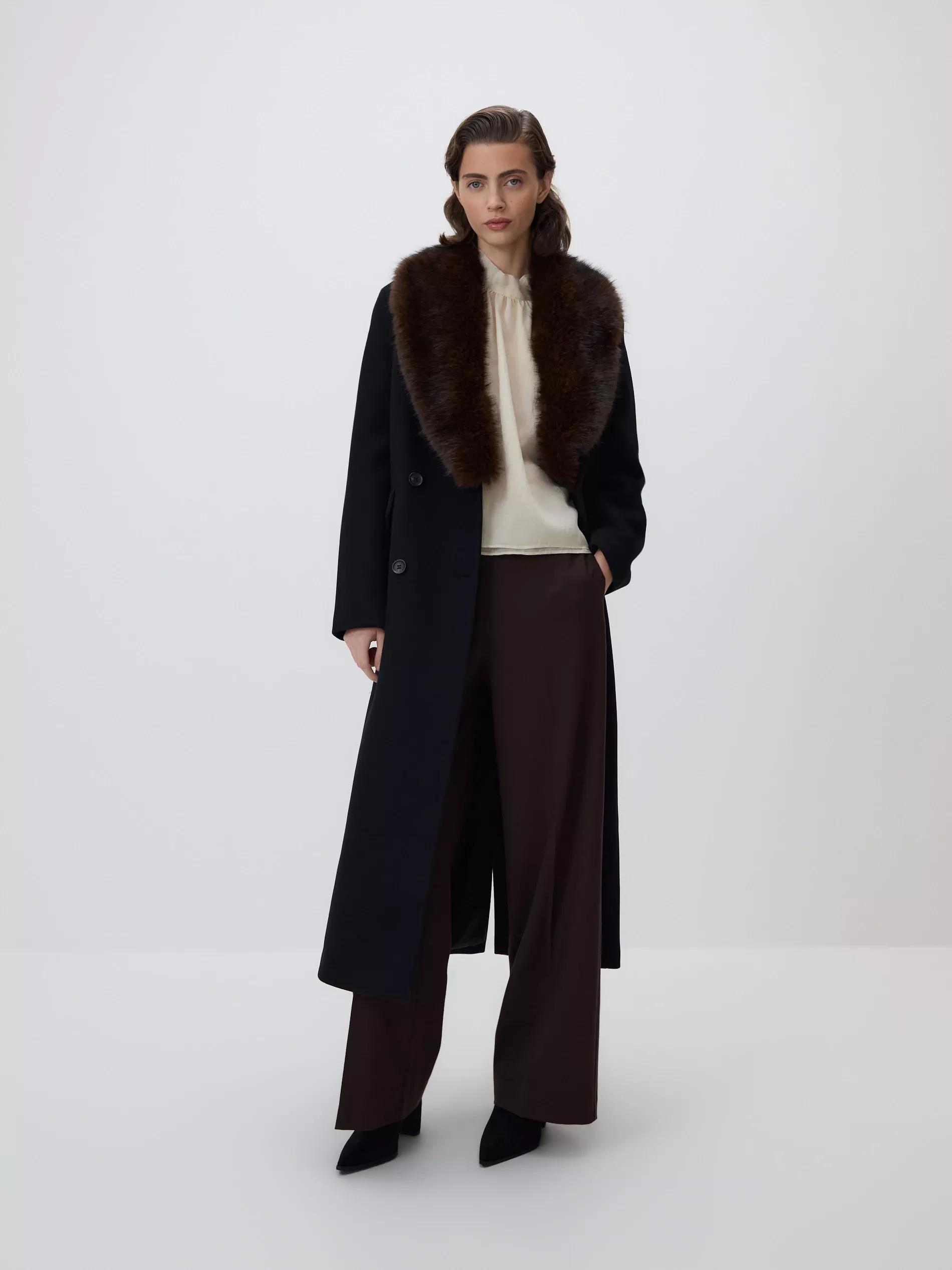 Black Wool Blend Coat, Black, large image number 0