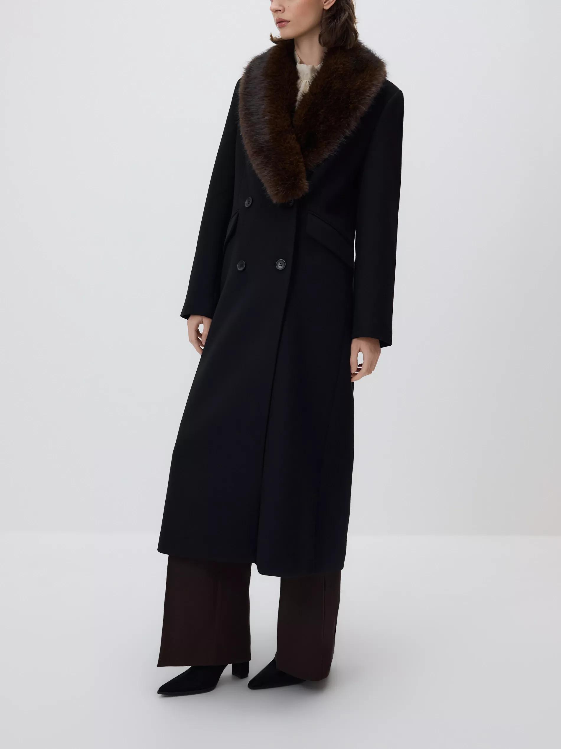 Black Wool Blend Coat, Black, large image number 1