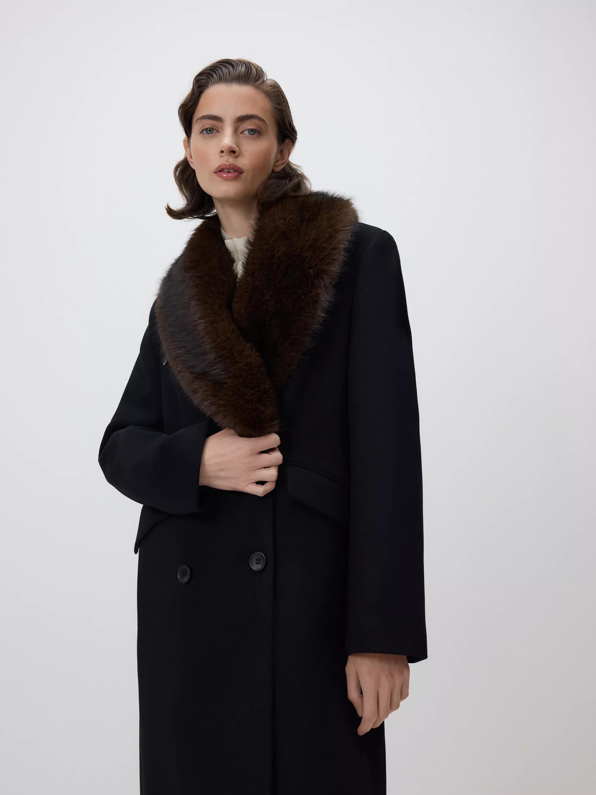 Black Wool Blend Coat, Black, large image number 2