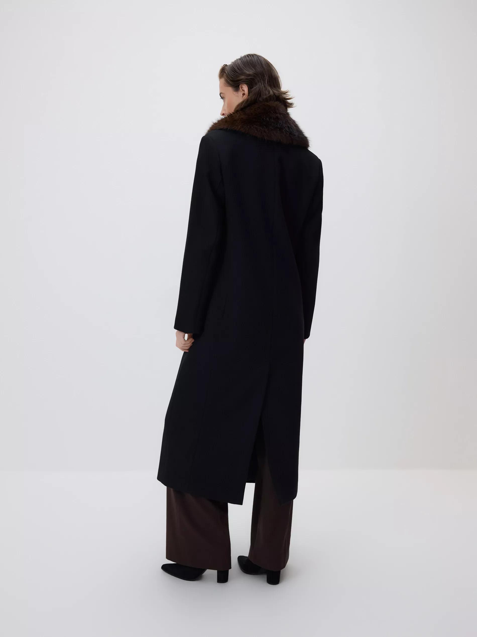 Black Wool Blend Coat, Black, large image number 3