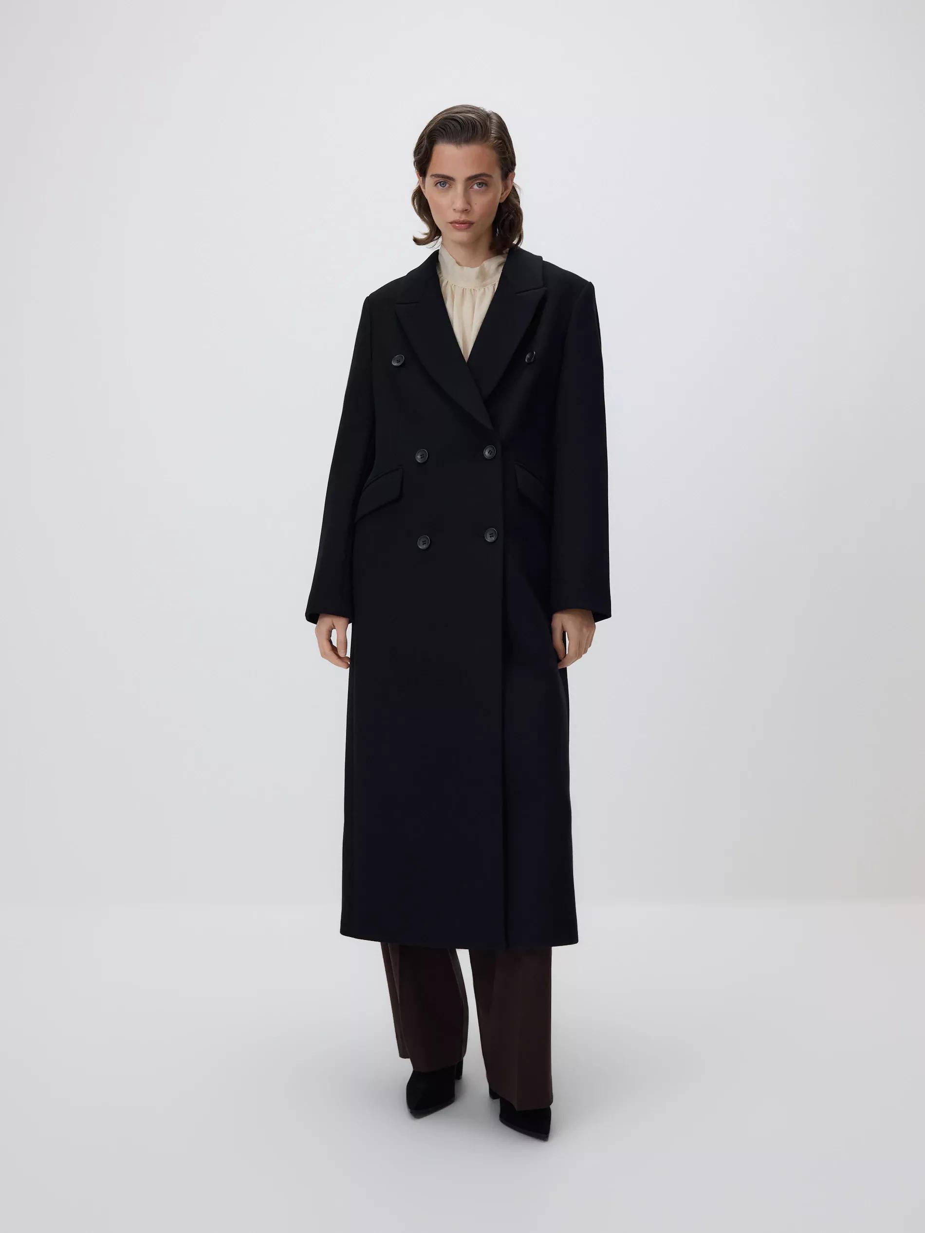 Black Wool Blend Coat, Black, large image number 4