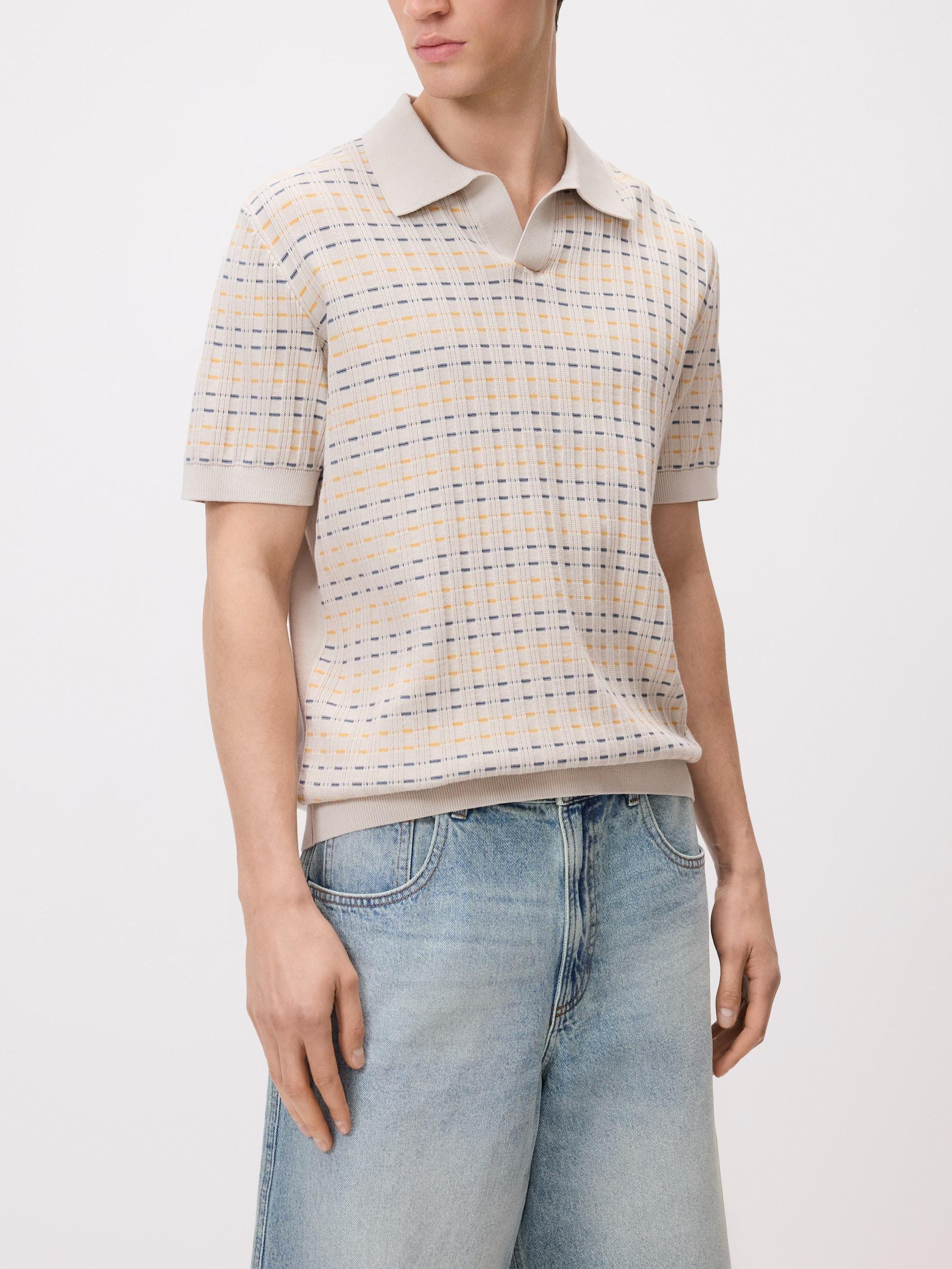 Beige Cotton Rich Polo Jumper, Beige, medium
