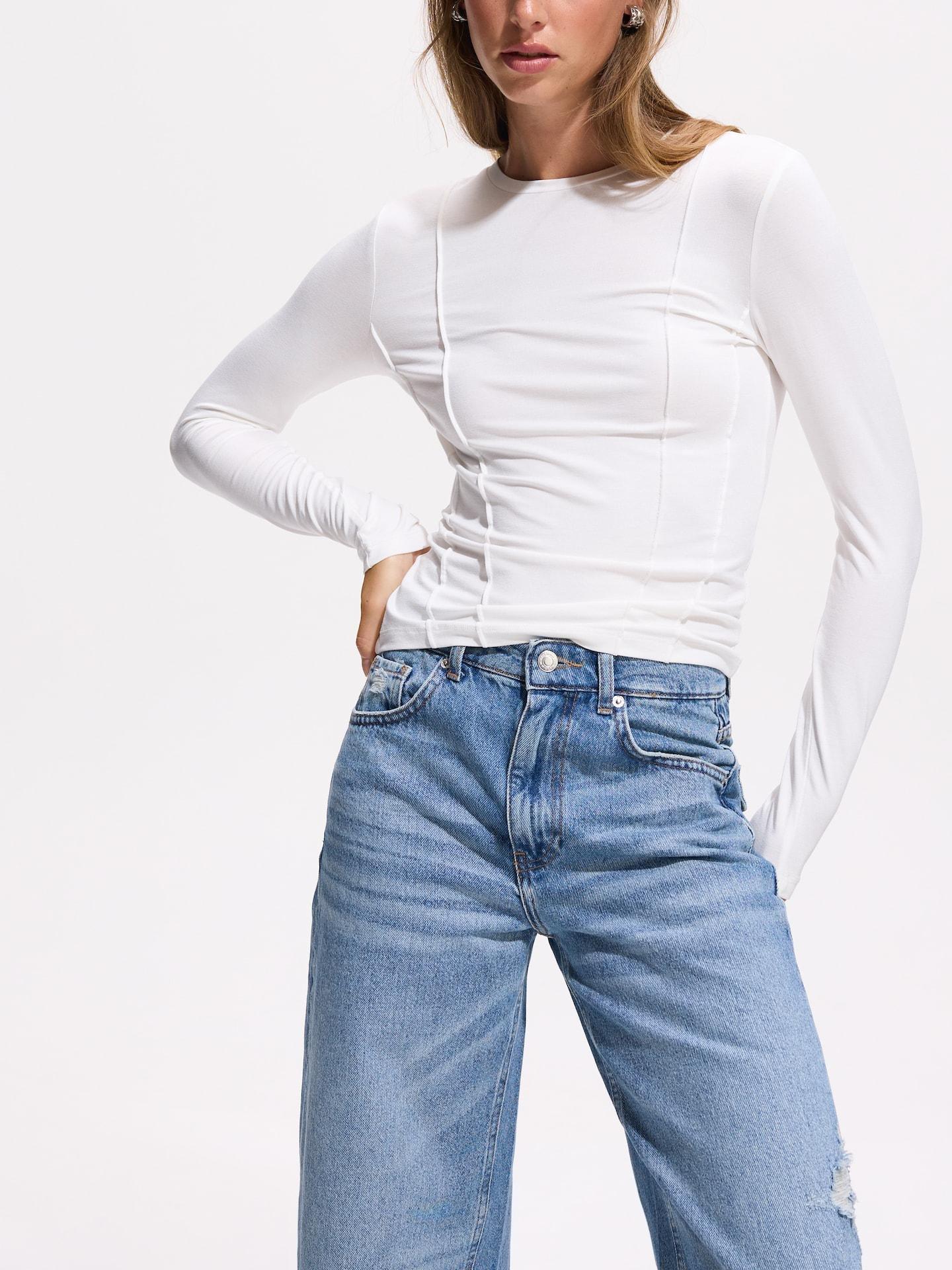 Blue Jeans Barrel Leg Jeans With Stitching, Blue, large image number 1